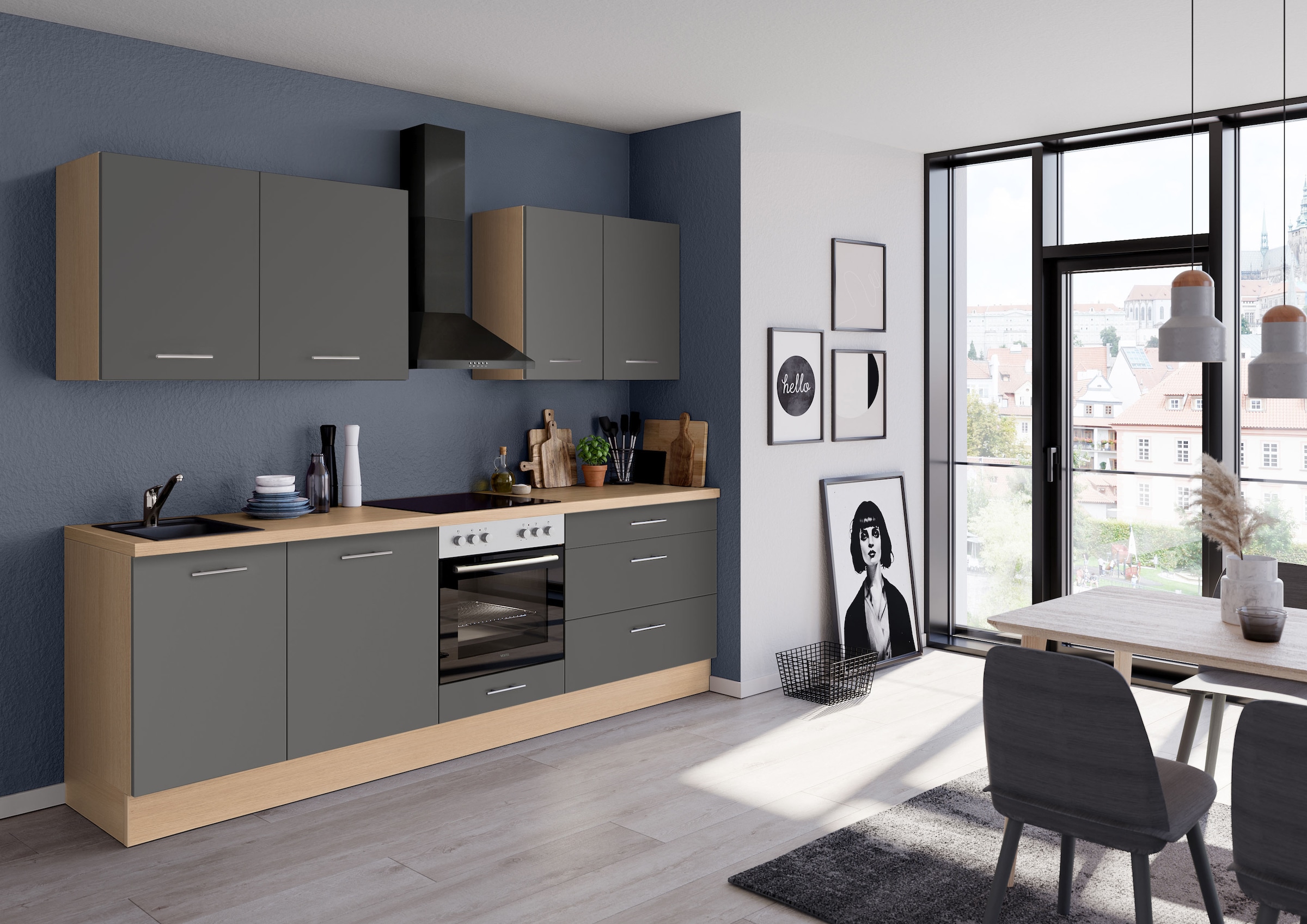 IMPULS KÜCHEN Küchenzeile »"Kopenhagen", Ausrichtung wählbar, Schubkästen mit Soft-Close« Set,  vormontiert, wahlweise mit E-Geräten, Breite 260 cm
