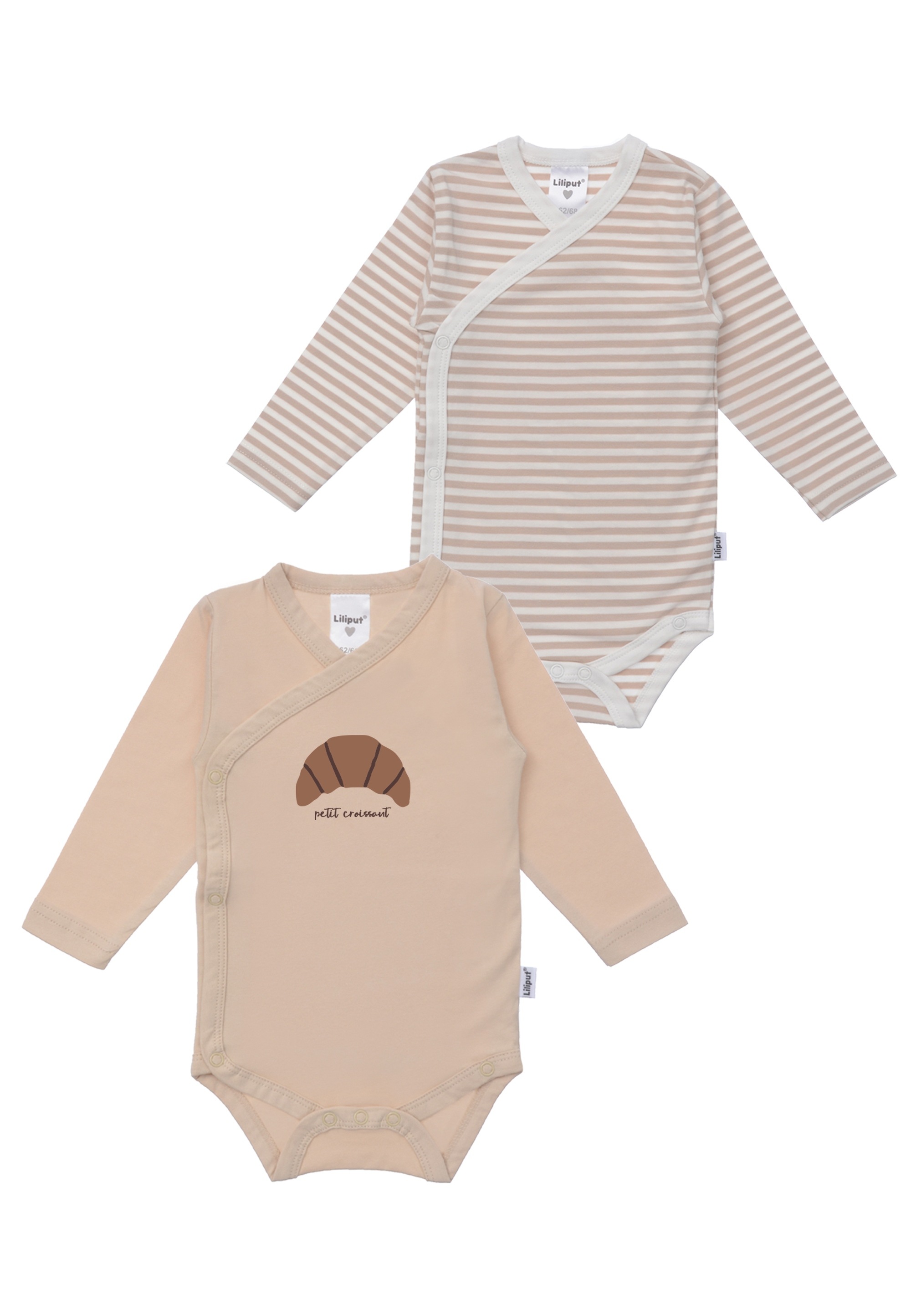LILIPUT Jungen Body "Croissant", Gr. 50, beige, 100% Baumwolle, bedruckt, Bodys, 2er-Pack mit praktischen Druckknöpfen