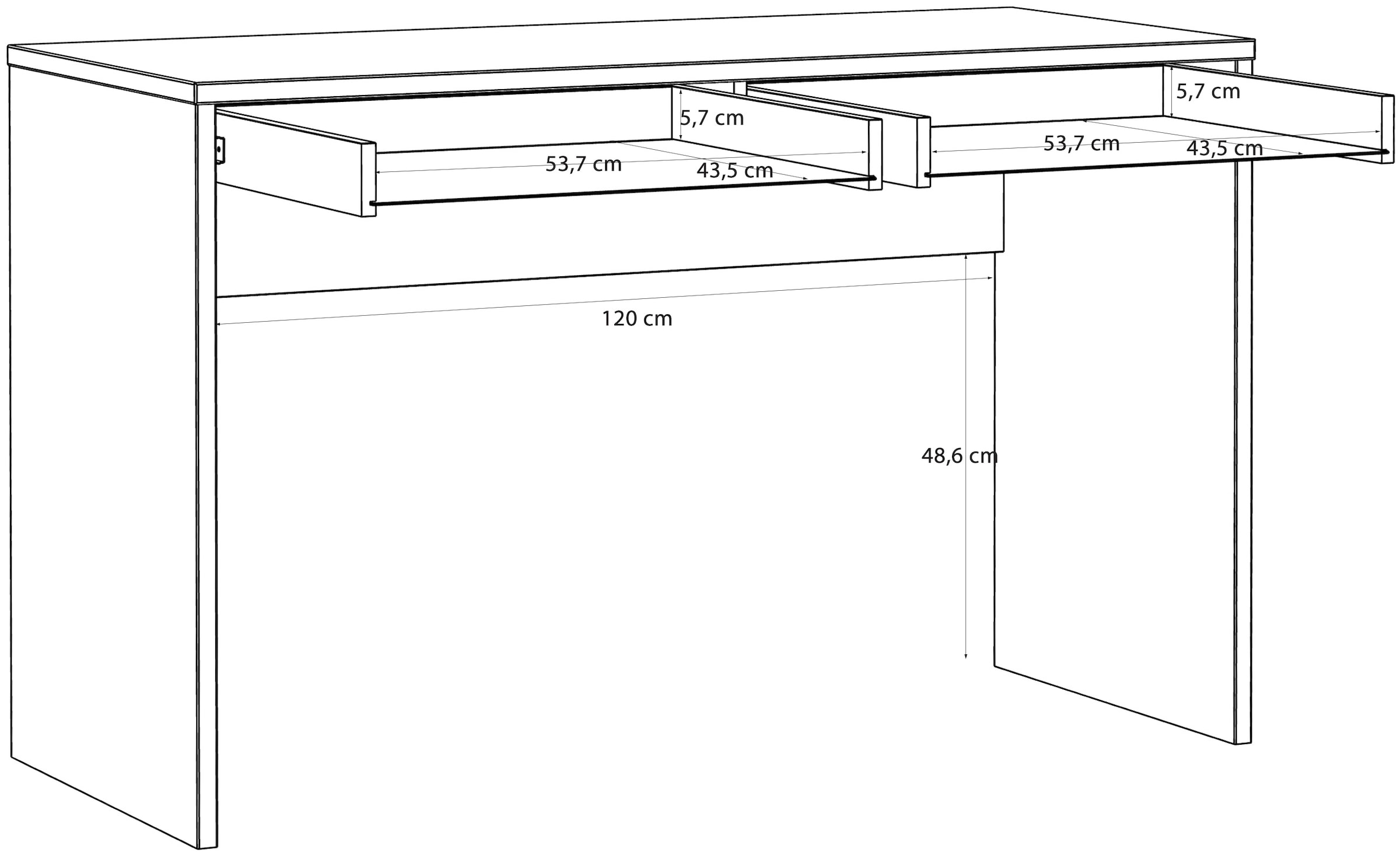 FORTE Schreibtisch »Milles« 2 Schubkästen mit Vollauszug, B/H/T 124,8/77,3/53,1 cm
