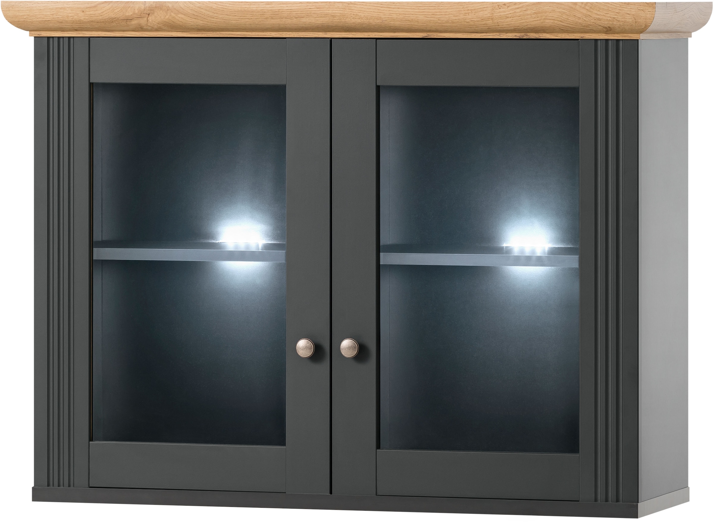 KOCHSTATION Küchenzeile »KS-Westminster, Pantryküche im Landhaus Stil, hochwertige Metallgriffe«, (Set), Breite 268 cm, Sideboard, Wandpaneel, Hängeschrank und Herdumbau