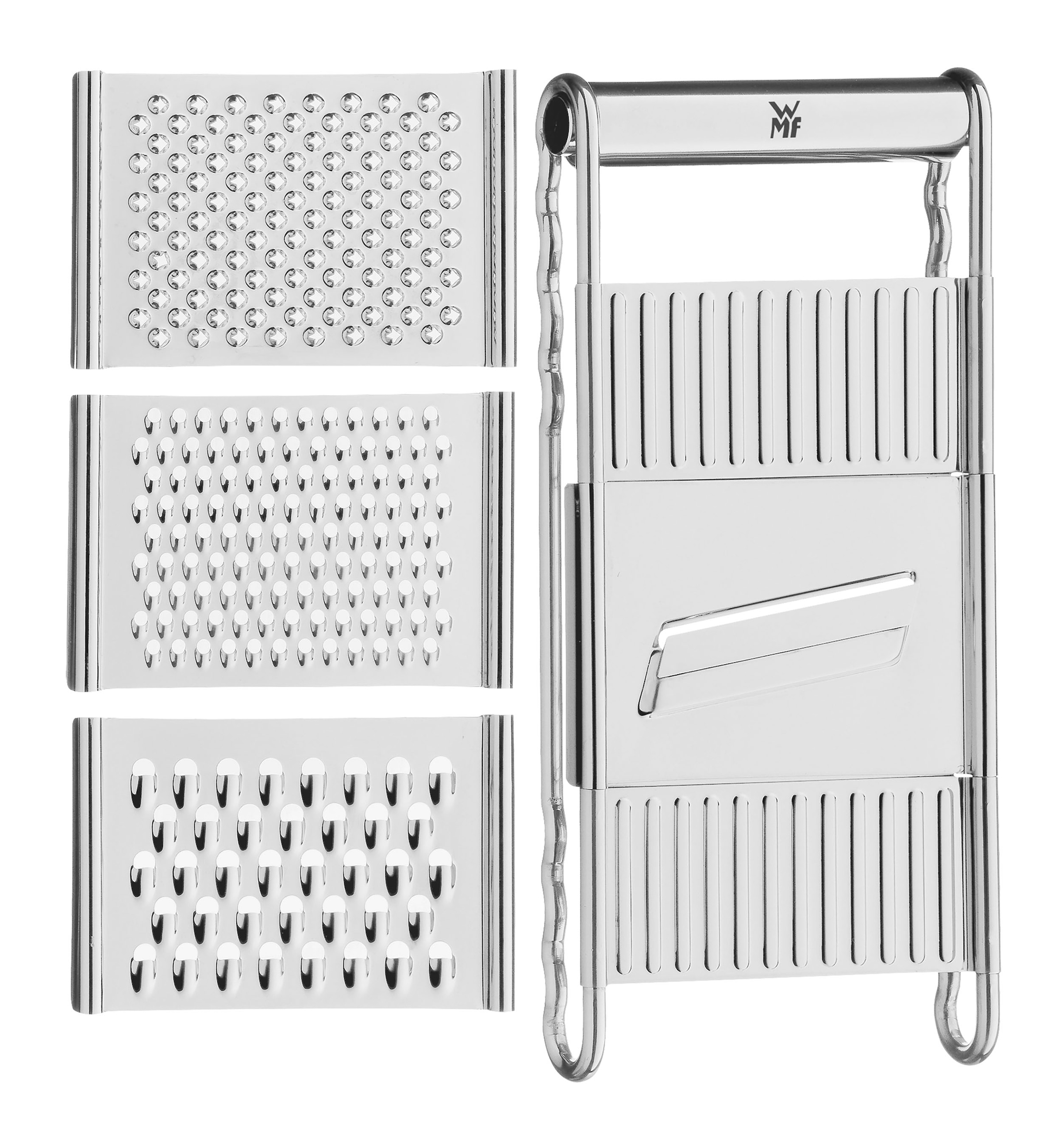 WMF Multireibe »Gourmet«, (Set, 5 St.), 4 Einsätze, Hobeln, Raspeln, Reiben, Schneiden, Cromargan Edelstahl