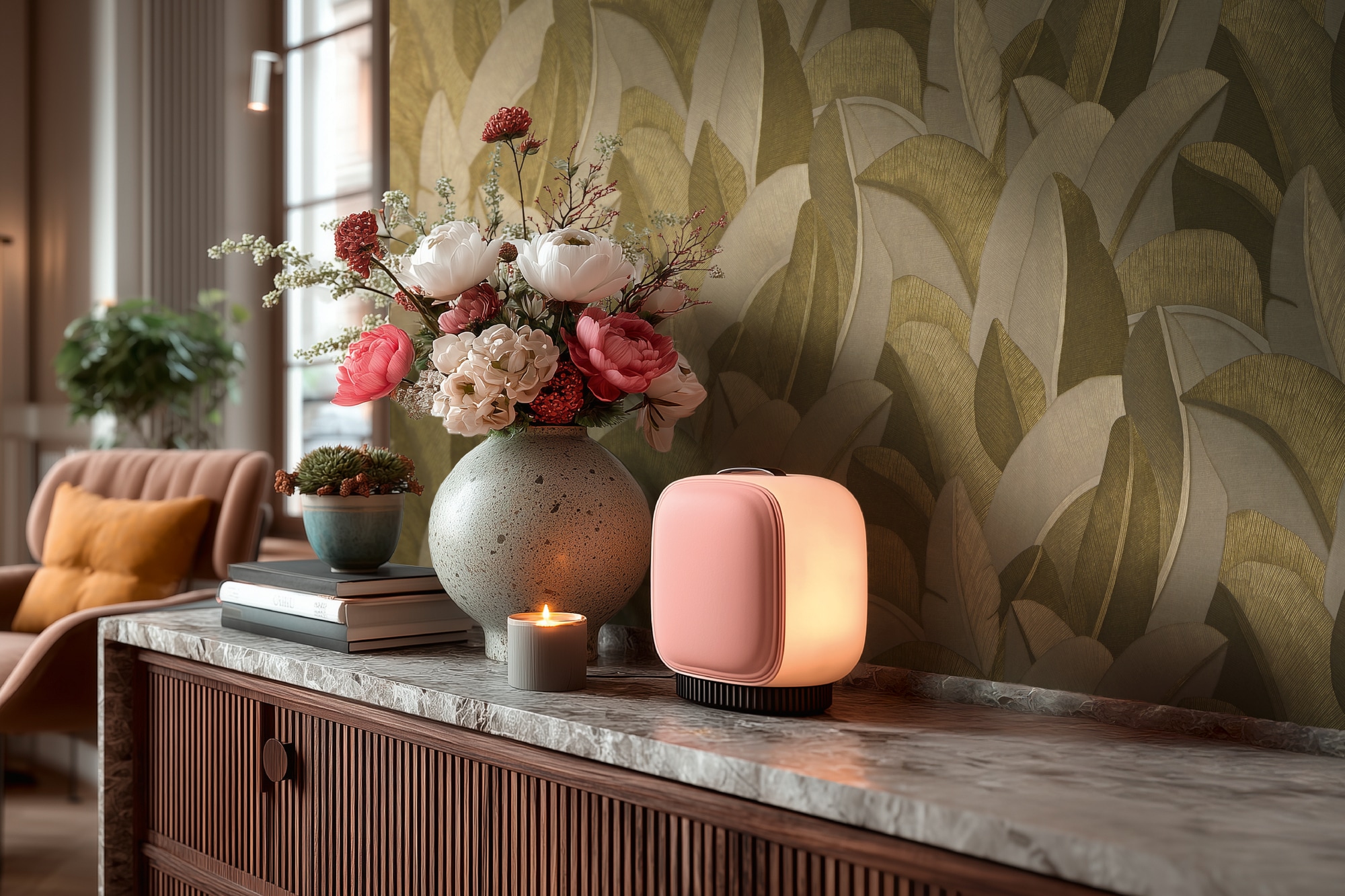 living walls Vliestapete »Vibes & Styles Isabelle – Golden Canopy Vliestapete« glänzend leicht strukturiert Großflächiges Blattdesign mit feiner Struktur und Glanzeffekt