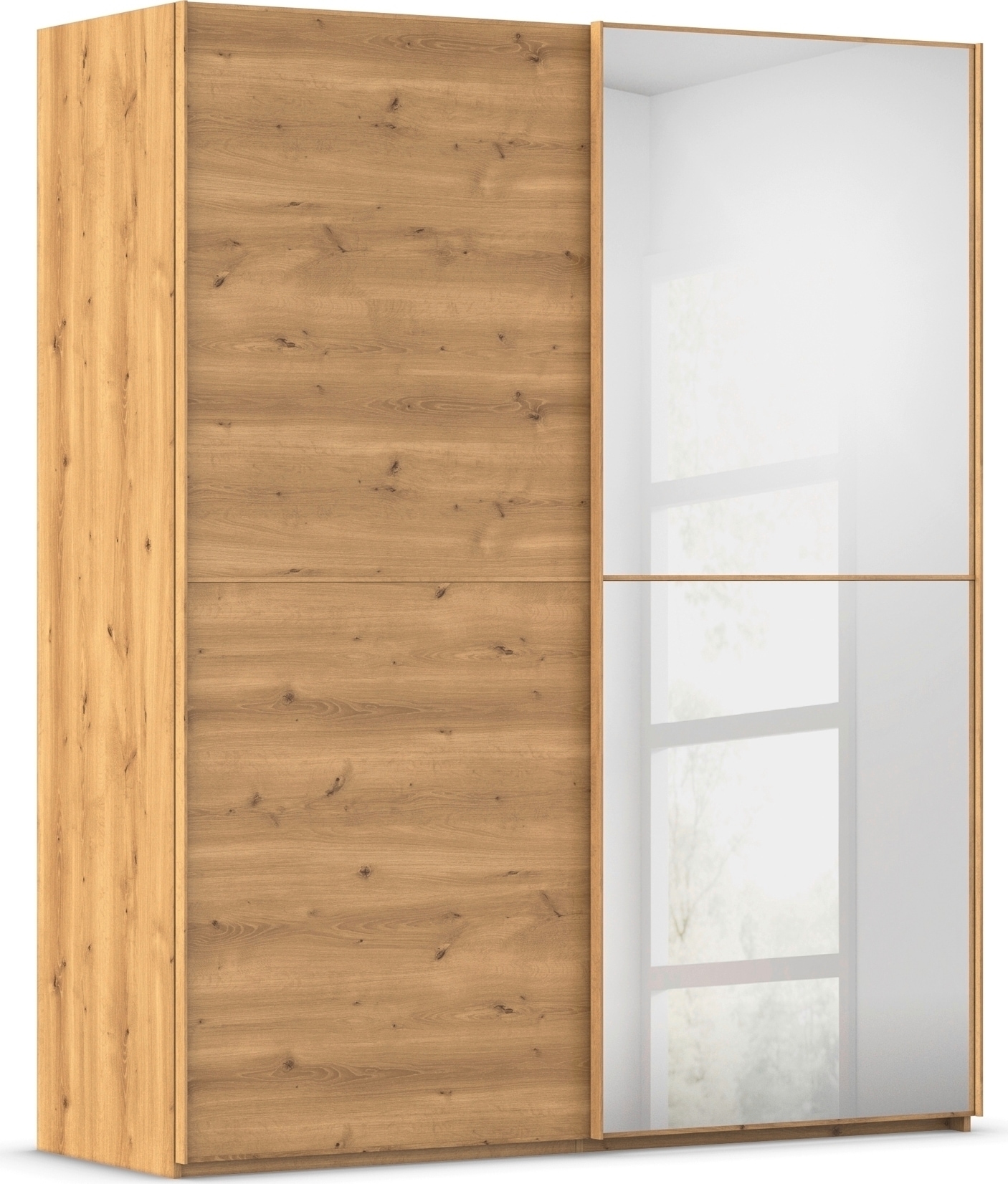 rauch Schwebetürenschrank "Kleiderschrank Schrank Garderobe Schlafzimmerschrank SCALE-DUO" edle zweigeteilte Türen, Spiegel und 3 Zierleisten MADE IN GERMANY