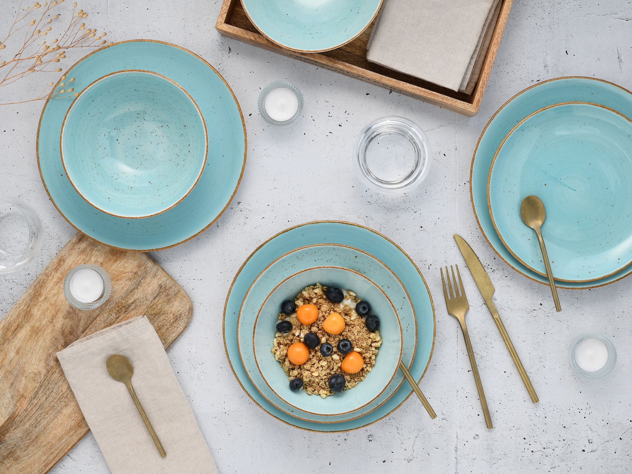 CreaTable Teller-Set »Vintage, Tellerset 12-tlg.« Naturverbundenes Design, Handgemalt