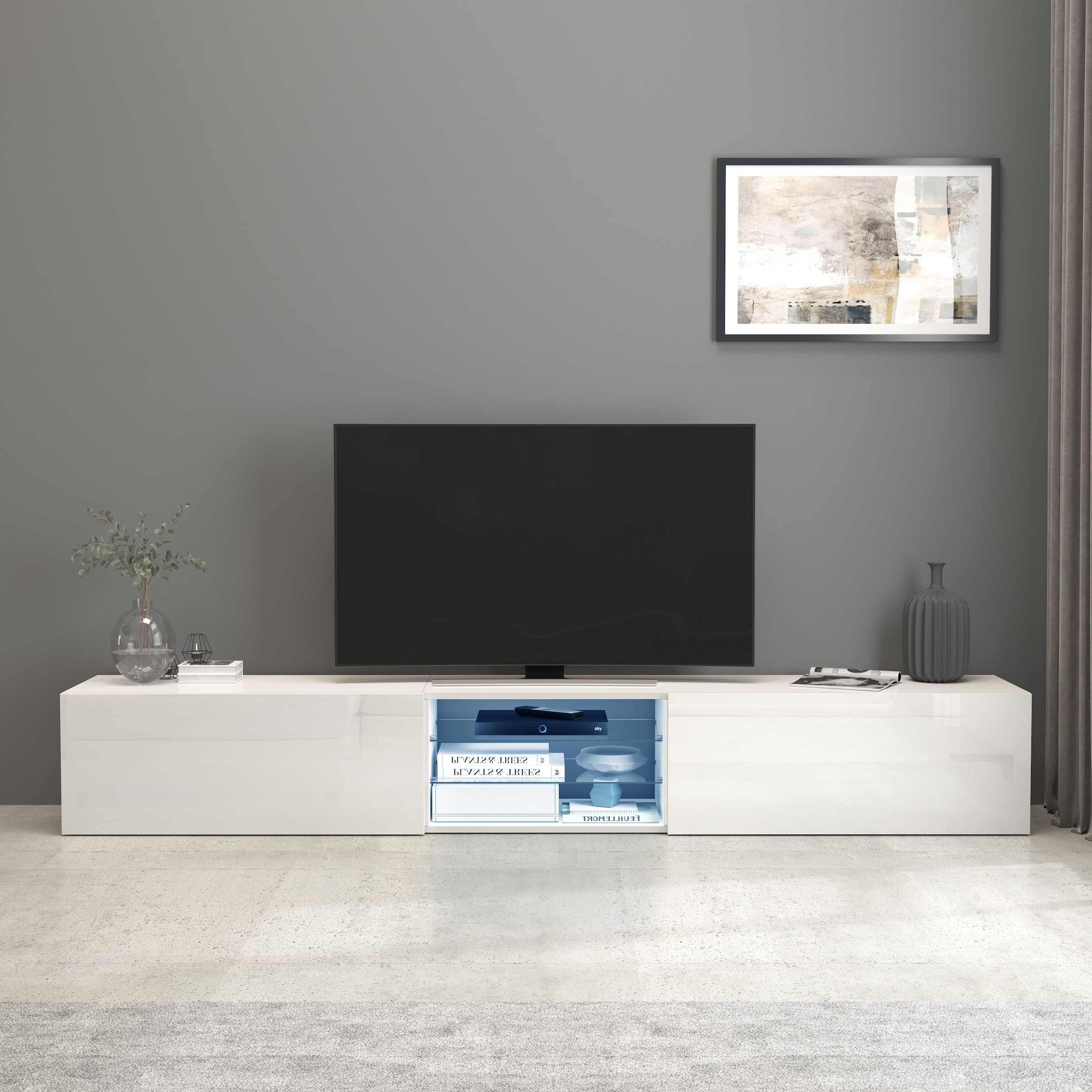 INOSIGN Lowboard »Egypt,Lowboard,TV-Kommode,TV-Möbel,TV-Bank«, mit 2 Klappen, 2 Glasböden,kompl. Hochgl. lackiert (B/T/H)240x38x35 cm