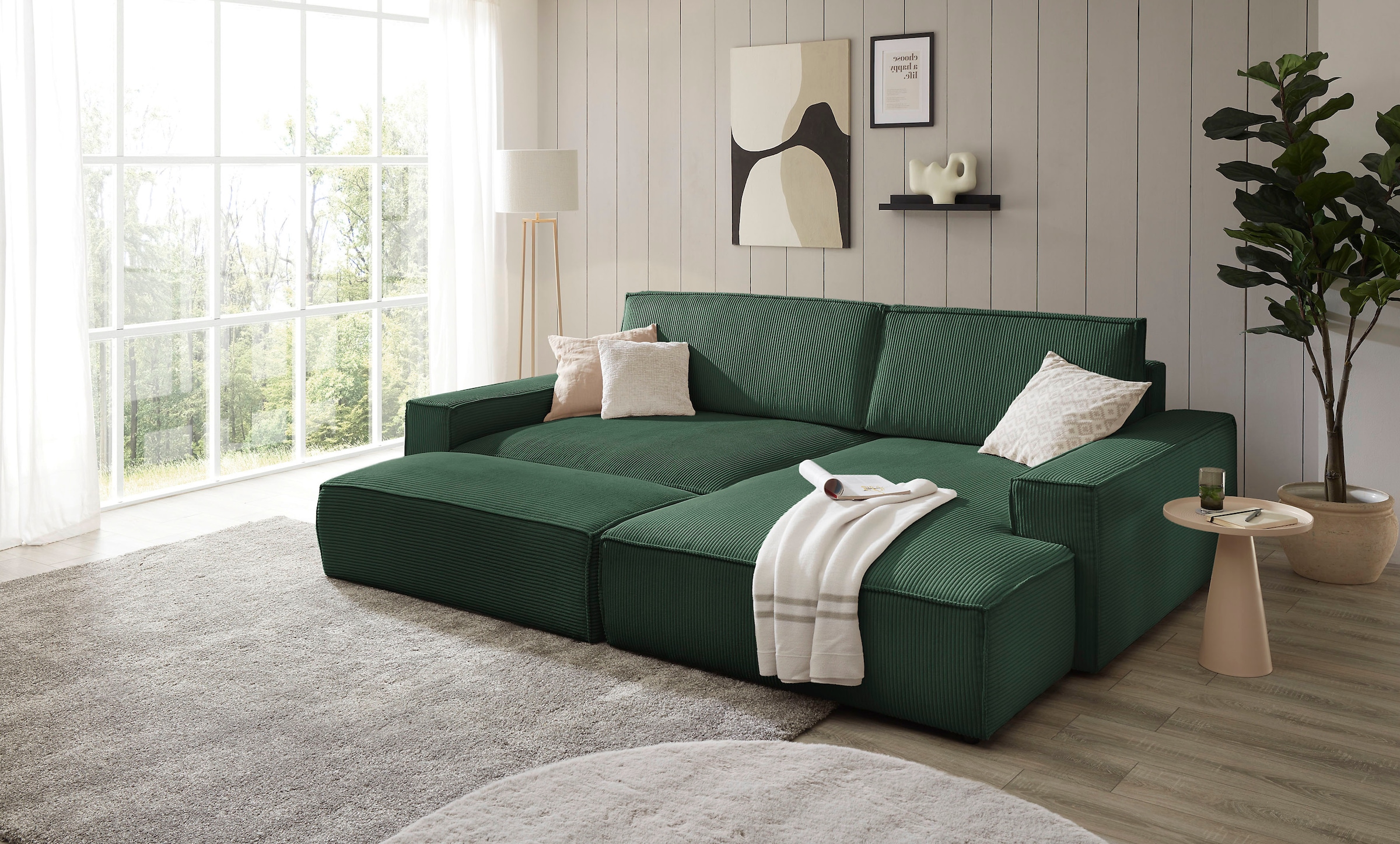 Home affaire Polsterecke »NEU: SHERWOOD XXL tief, L-Form mit Schlaffunktion, Big-Sofa mit Hocker«, (Set, 2 St.), stellbar zum Schlafsofa (Krokodilverbinder), Cord, Leinenoptik