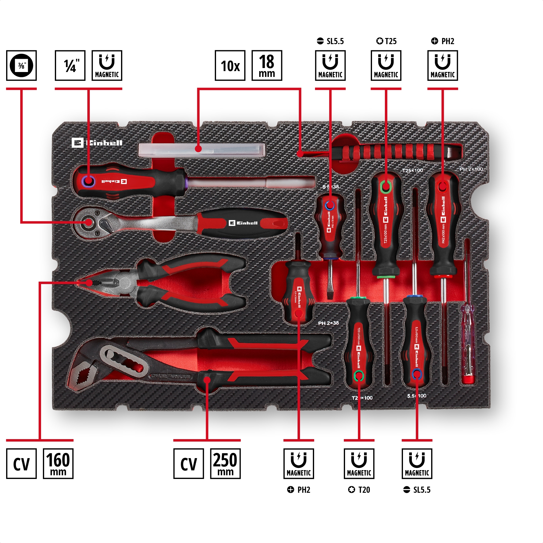 Einhell Werkzeugset »E-CASE«, (80 tlg.), Kompatibel mit dem Einhell E-Case System