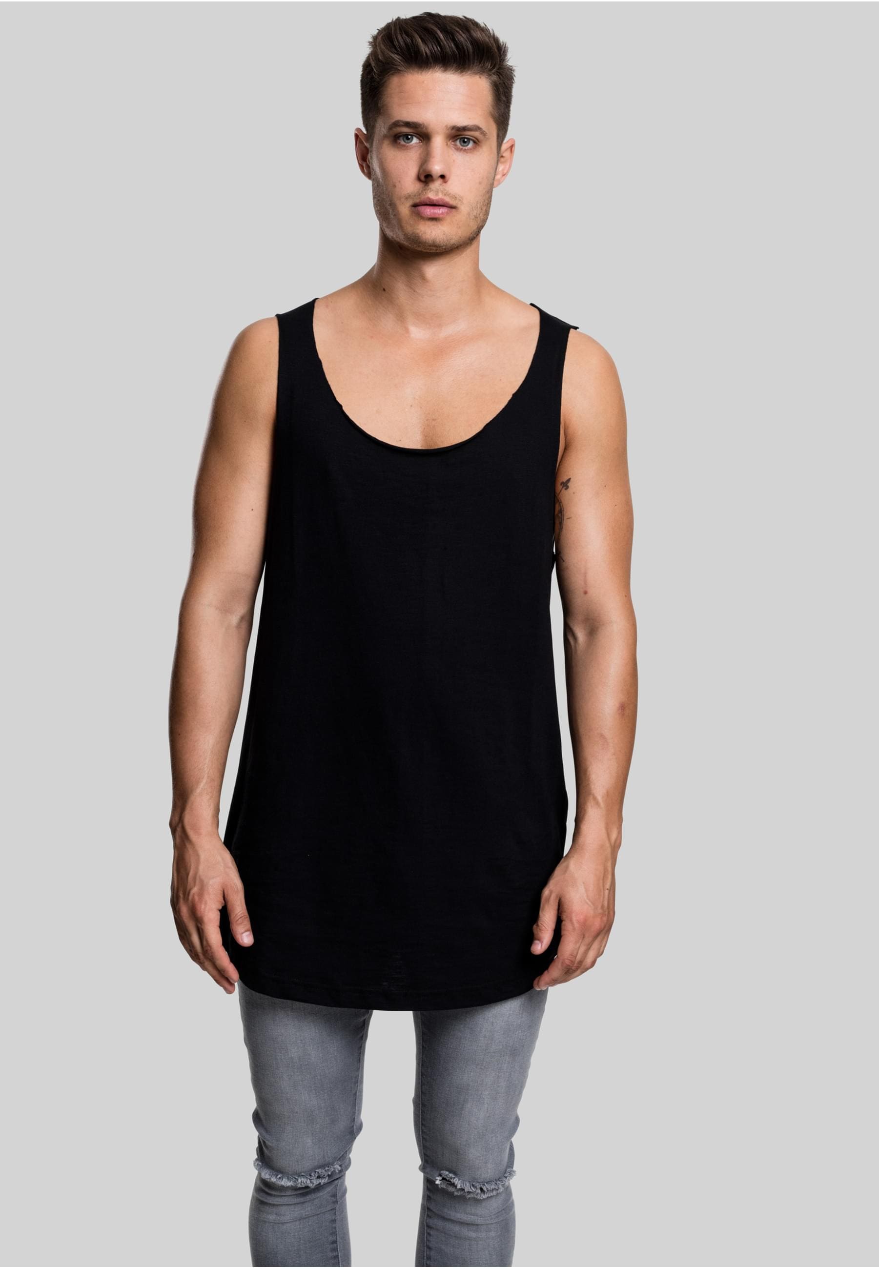 URBAN CLASSICS Tanktop »Urban Classics Herren Long Shaped Open Edge Loose Tank«, (1 tlg.)
