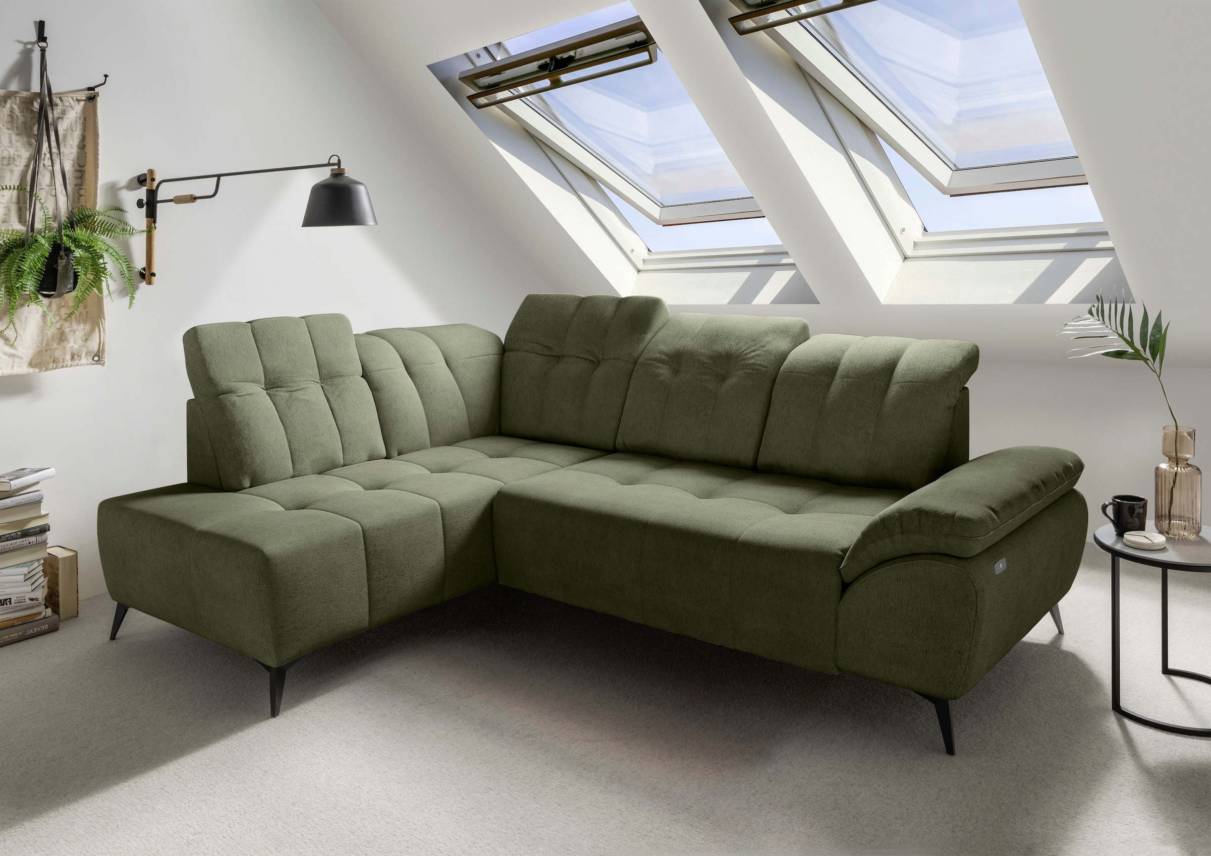 Home affaire Ecksofa "Fiore modern, bequeme Armlehne, tolle Detailverarbeitung, L-Form" elektrischer Sitzvorschub und Kopfstützen höhenverstellbar