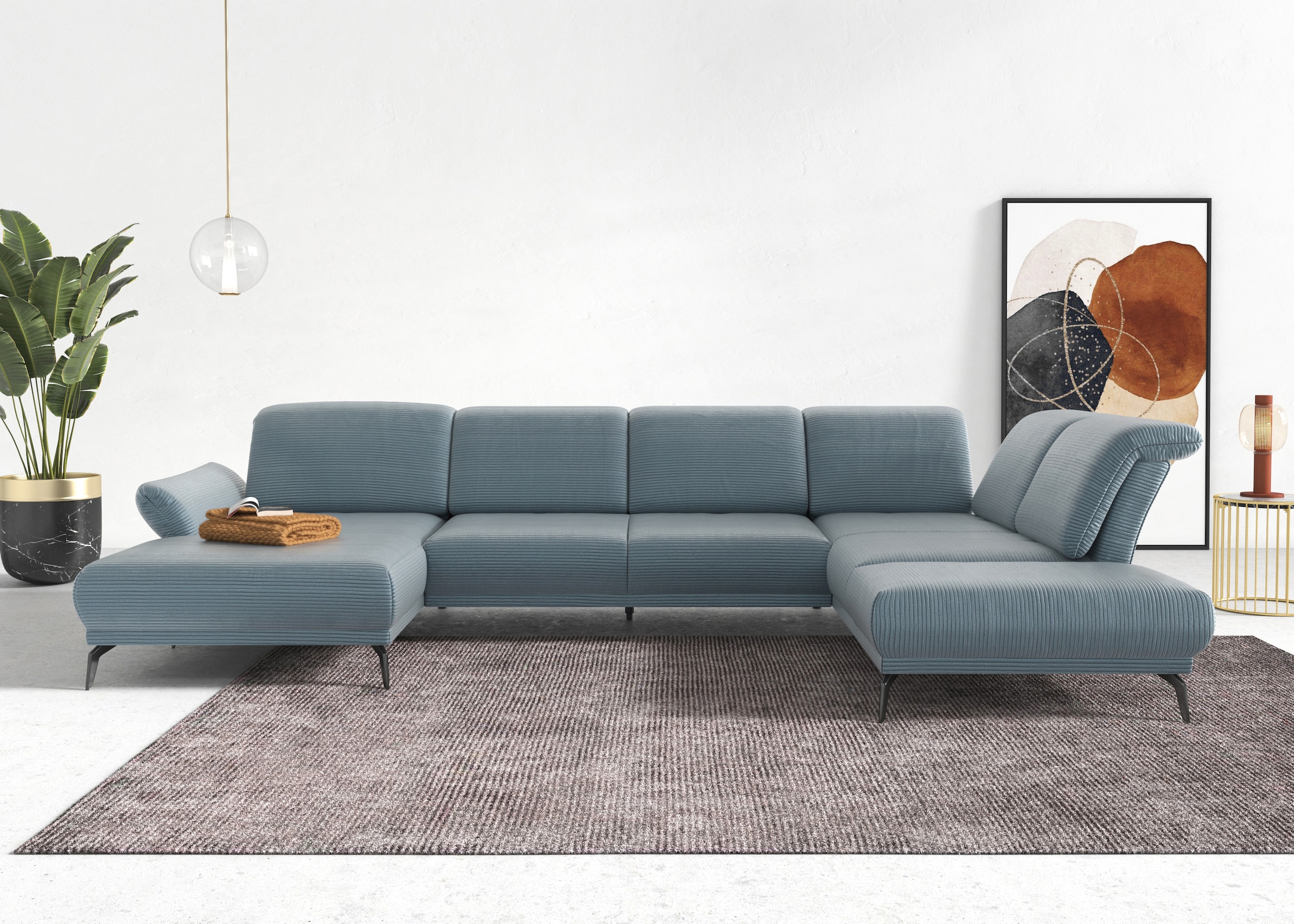 INOSIGN Wohnlandschaft »Coco U-Form«, Sitztiefen-, Arm- und Kopfteilverstellung, Cord-Bezug, Fußhöhe 15 cm