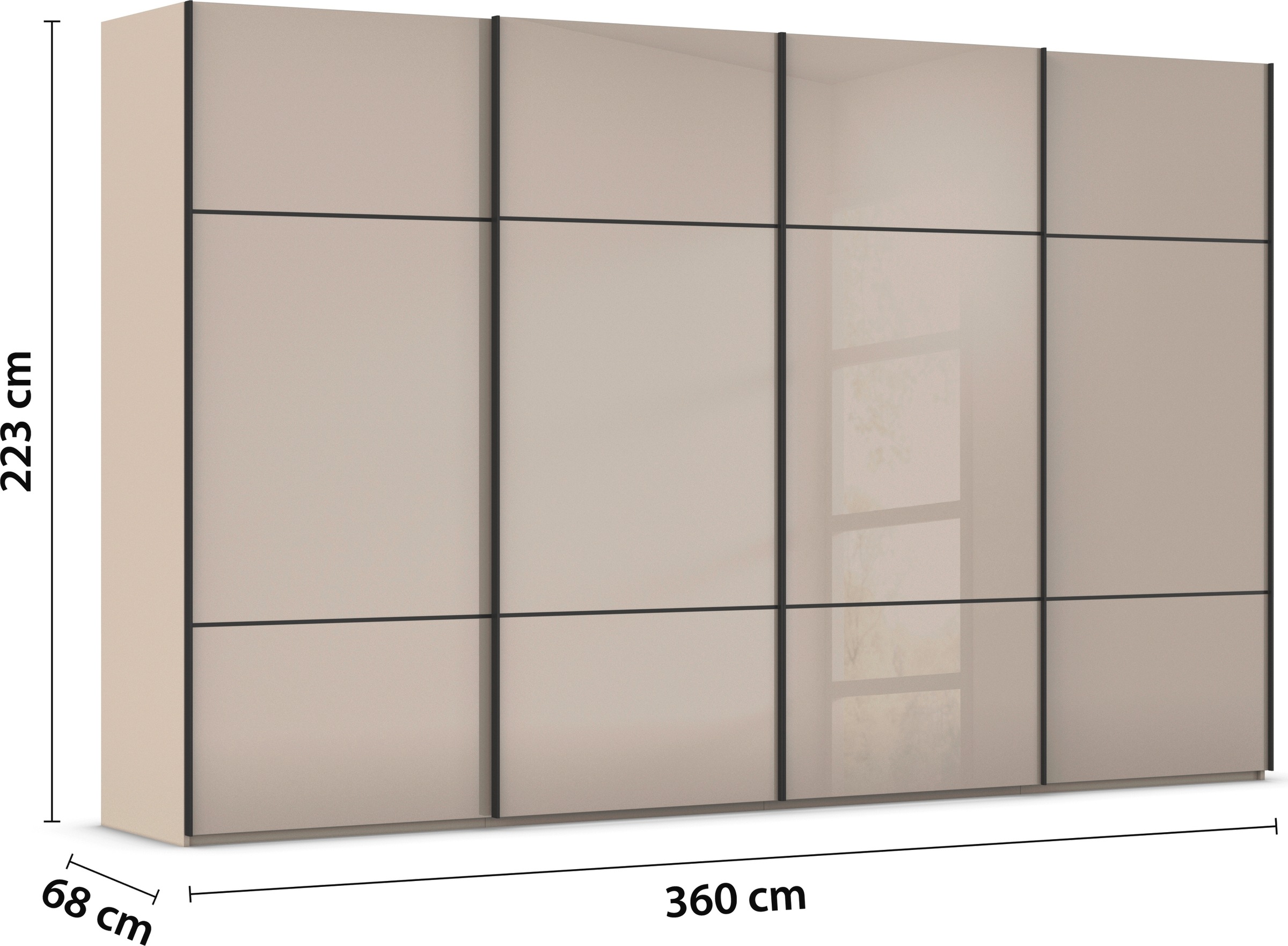 rauch Schwebetürenschrank »Kleiderschrank Schrank Garderobe Schlafzimmerschrank SCALE-TRIO«, edle dreigeteilte Front mit 2 Zierleisten Glasfront MADE IN GERMANY