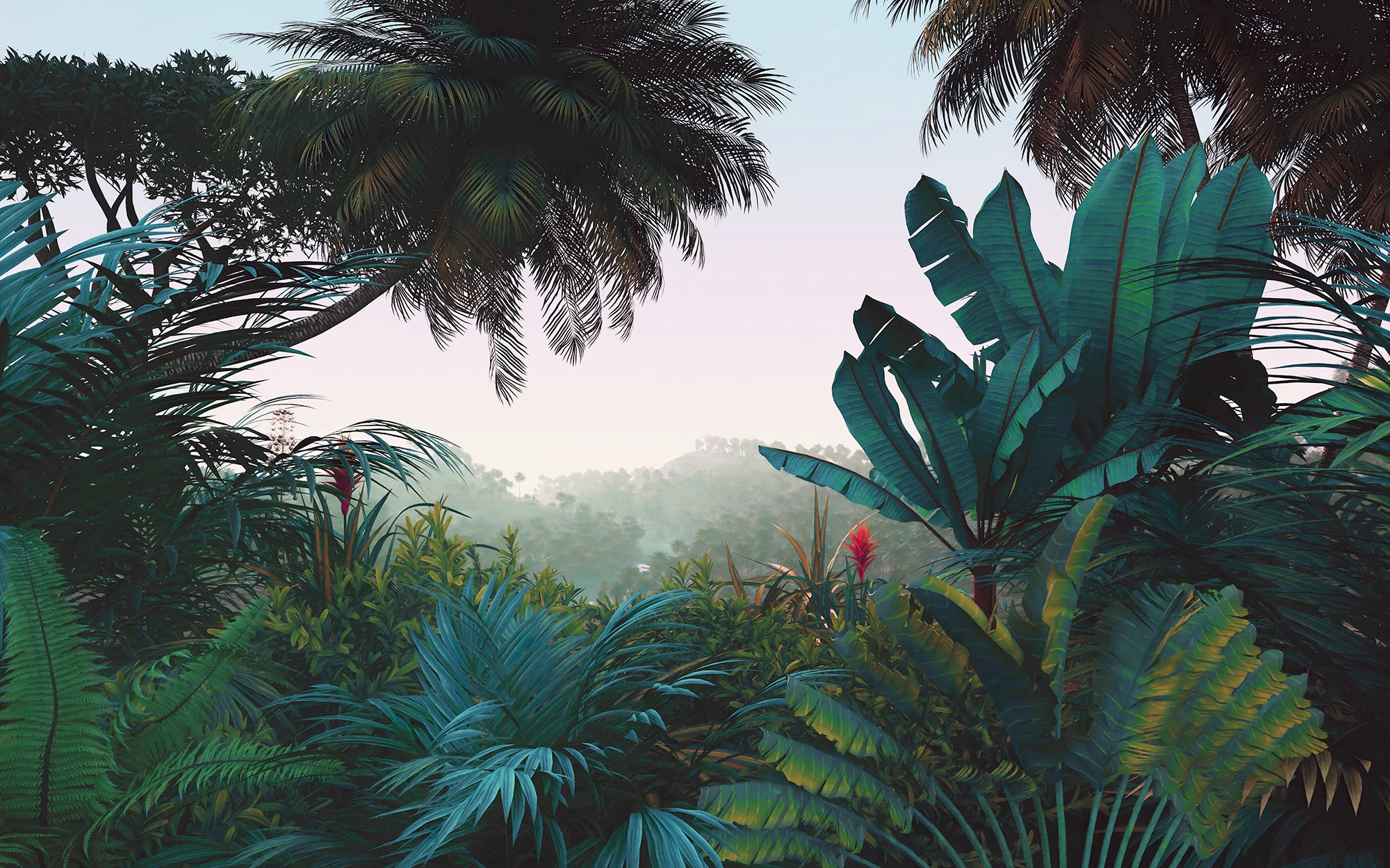 KOMAR Vliestapete "Digitaldruck Vlies - Jungle Morning - Größe 400 x 250 cm", B/L: 400m x 250m, Rollen: 1, bunt, Wohnzimmer, Tapeten, Wohnzimmer,