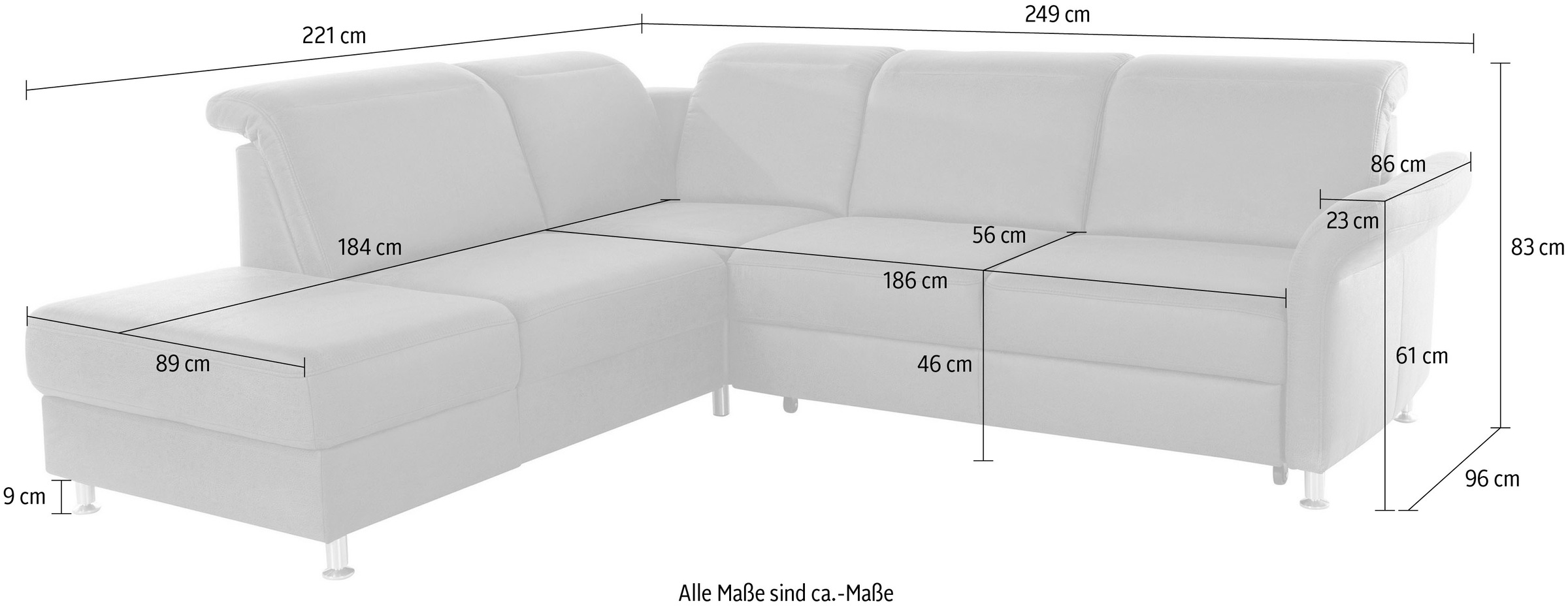 sit&more Ecksofa »Darwin L-Form«, inklusive Federkern, wahlweise mit Kopfteilverstellung, Bettfunktion