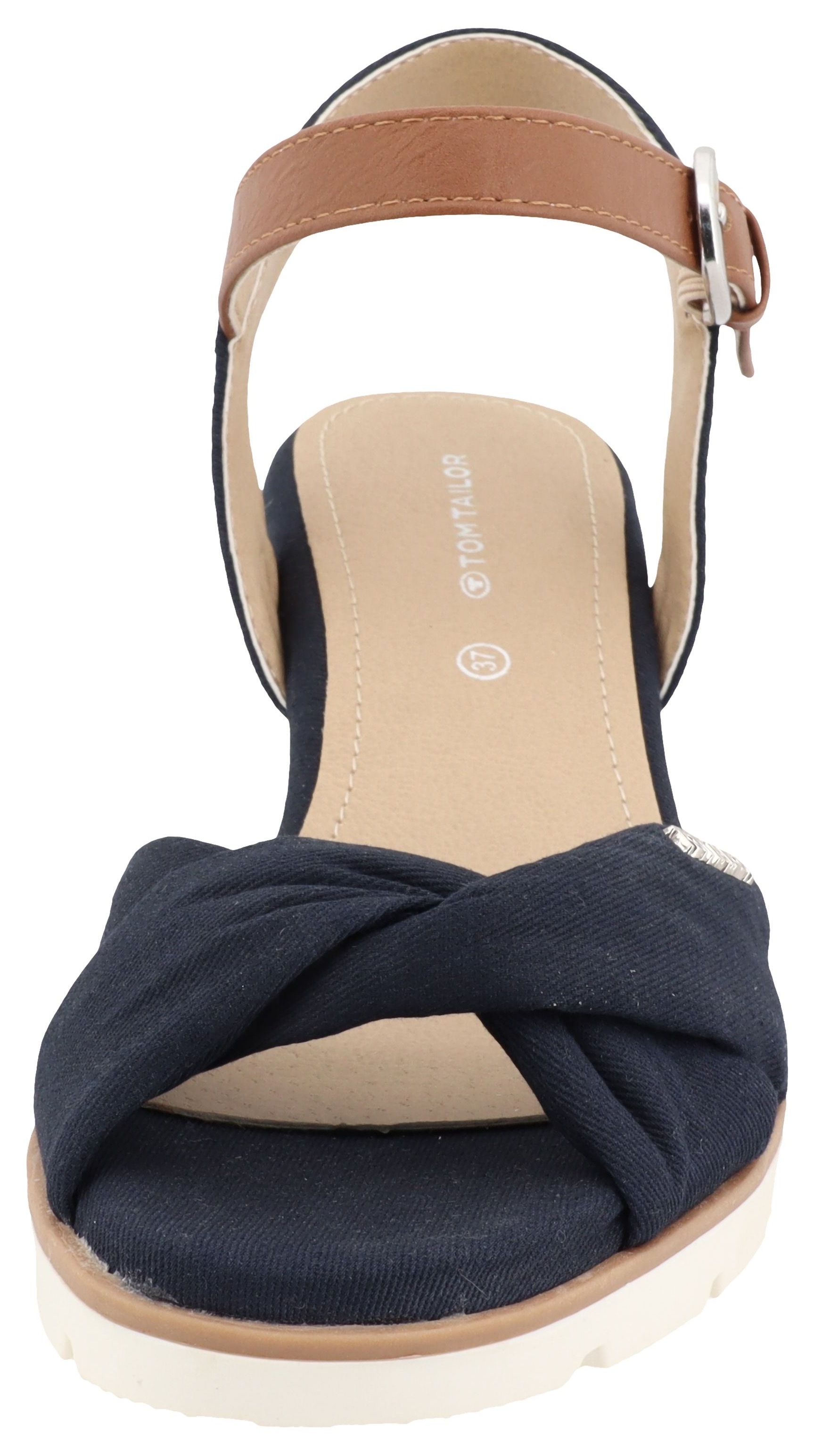 TOM TAILOR Keilsandalette »Isabel«  Riemchensandale, Sommerschuh mit Logoschriftzug im Absatz