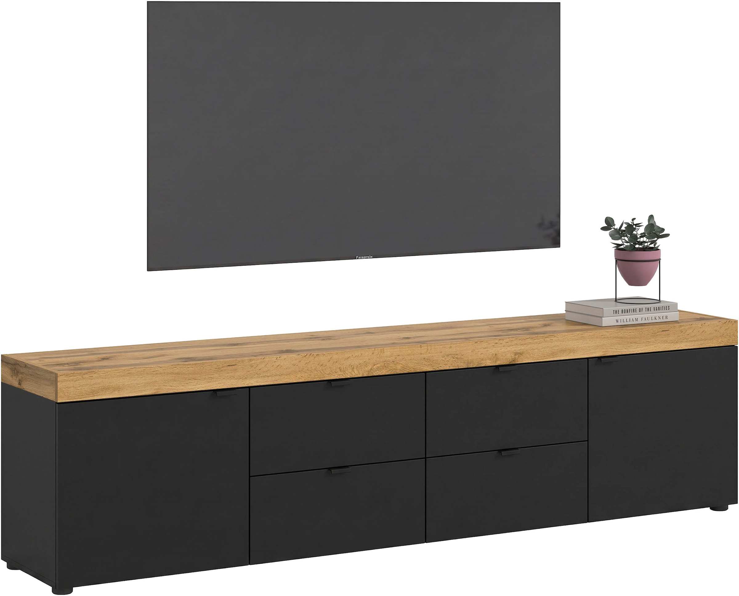 OTTO home Lowboard "MAMBO II, Breite 200 cm, 2 Türen, 4 Schubkästen, 4 Fächer" 1 Stk. tlg. Lowboard, TV Unterschrank, TV-Schrank, Wohnzimmer