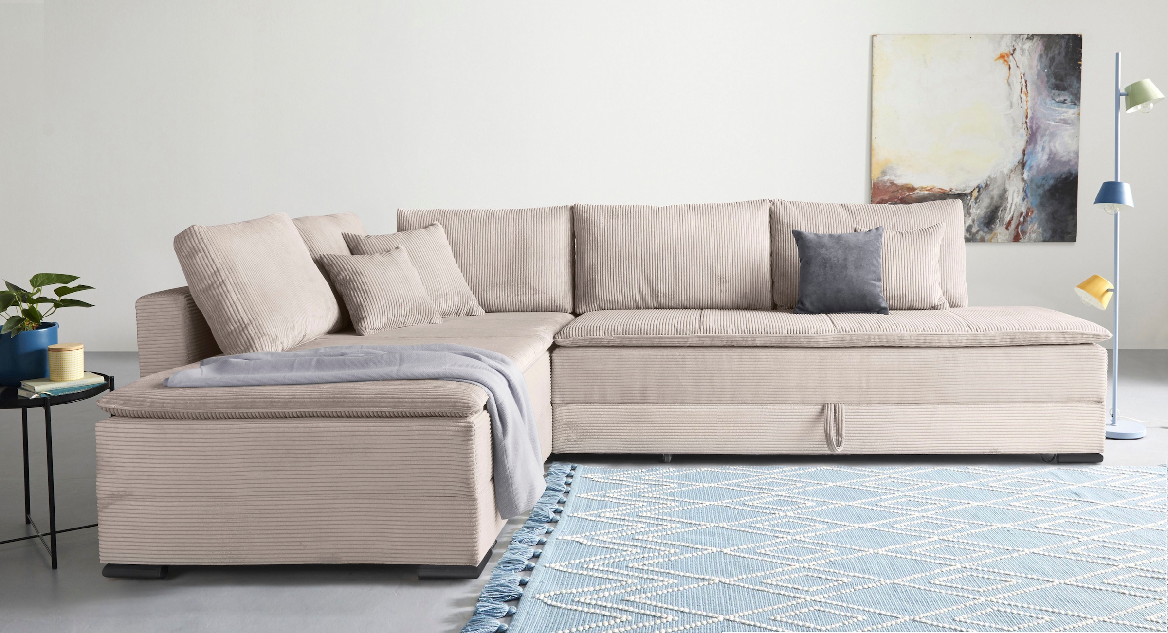 Home affaire "Night & Day L-Form, B: 321 cm, mit Dauer-Schlaffunktion 180x200 cm" Schlaffunktion, Bettkasten, Topper & 3 Zierkissen, Boxspringbett Cord