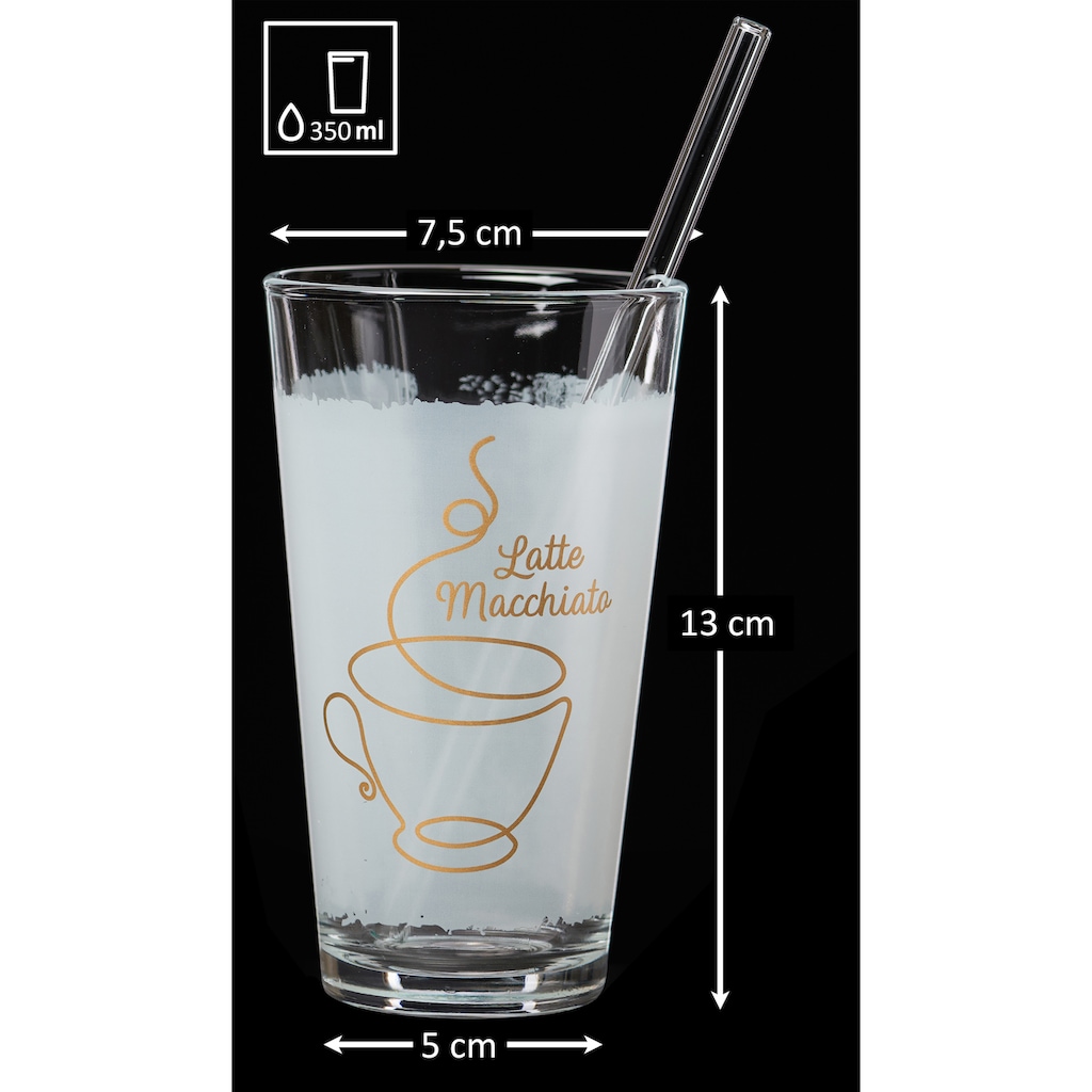 Ritzenhoff & Breker Latte-Macchiato-Glas »Coffee«, (Set, 4 tlg., 2 Latte Macchiato Gläser mit je einem Glas-Trinkhalm, je 350 ml)