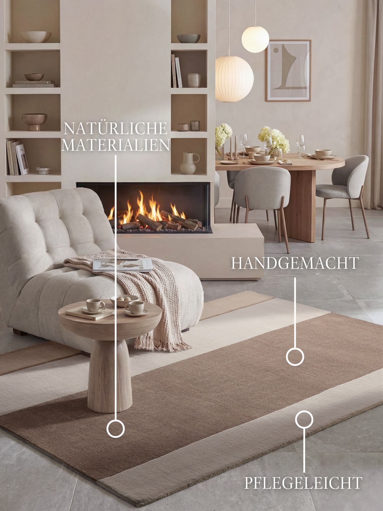 Villeroy & Boch Wollteppich »Karola« rechteckig 16 mm Höhe Wolle, Viskose, Natur, Handgemacht, Landhaus, Wohnzimmer, Schlafzimmer