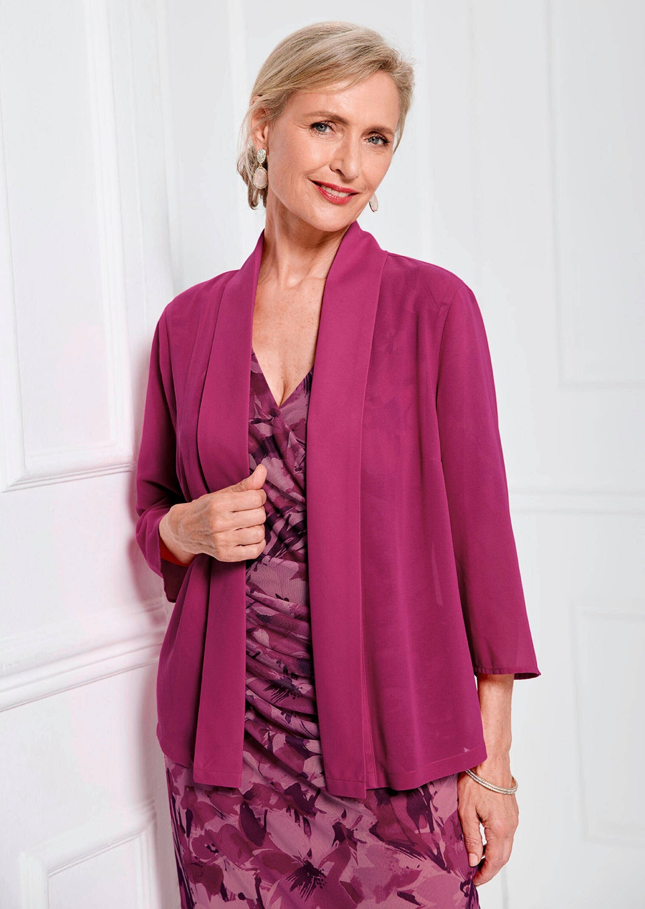 Jackenblazer GOLDNER "Blaue leichte Jacke mit Schalkragen, Halbarm", Damen, Gr. 48, pink, Obermaterial: 100% Polyester PES., figurumspielend, Sonstiges, Blazer, Perfekt für Kleider 3