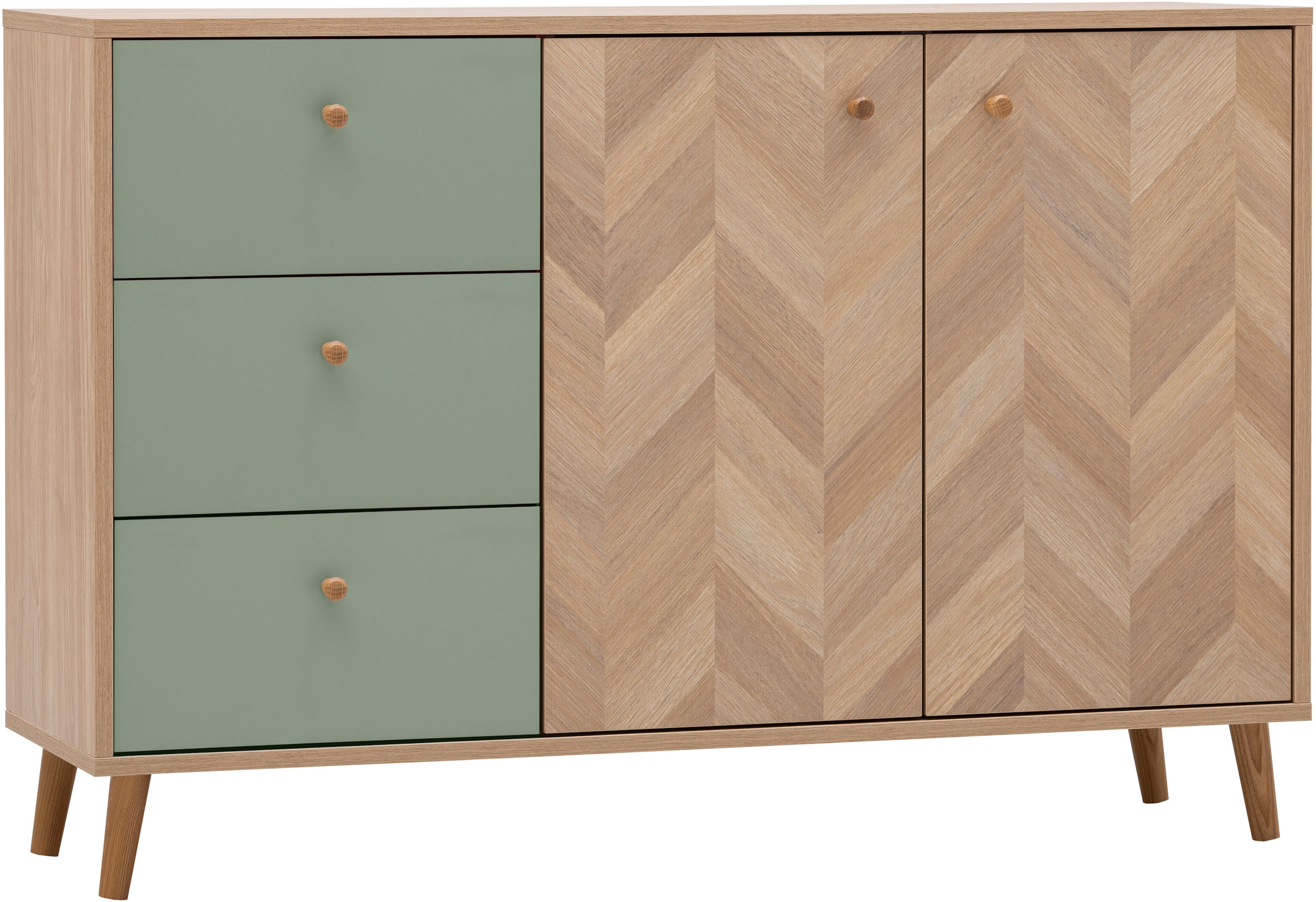 Kommode SCHILDMEYER, B:109cm H:73,9cm T:33,05cmeiche hell, pistazie, FSC-zertifizierter Holzwerkstoff, Wohnzimmer, Sideboards, "Visby, Breite 109