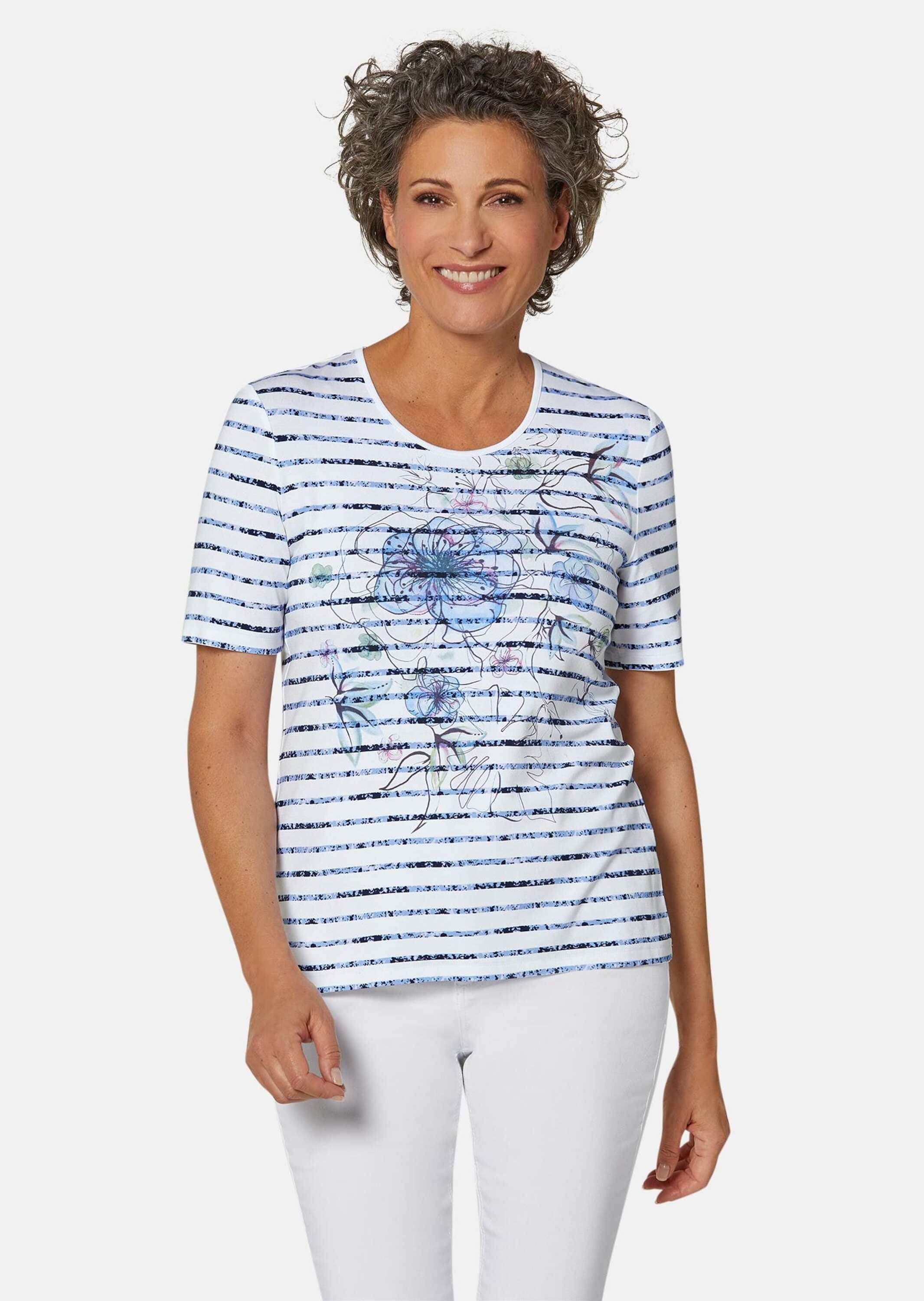 GOLDNER Print-Shirt »Druckshirt Bequemes Druckshirt in Blumen-Ringeloptik«