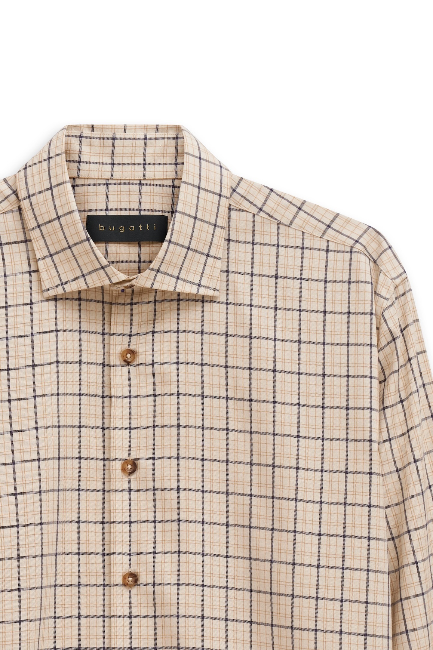 bugatti Langarmhemd »Modern Fit«, kariert, Kent-Kragen, weicher Materialmix
