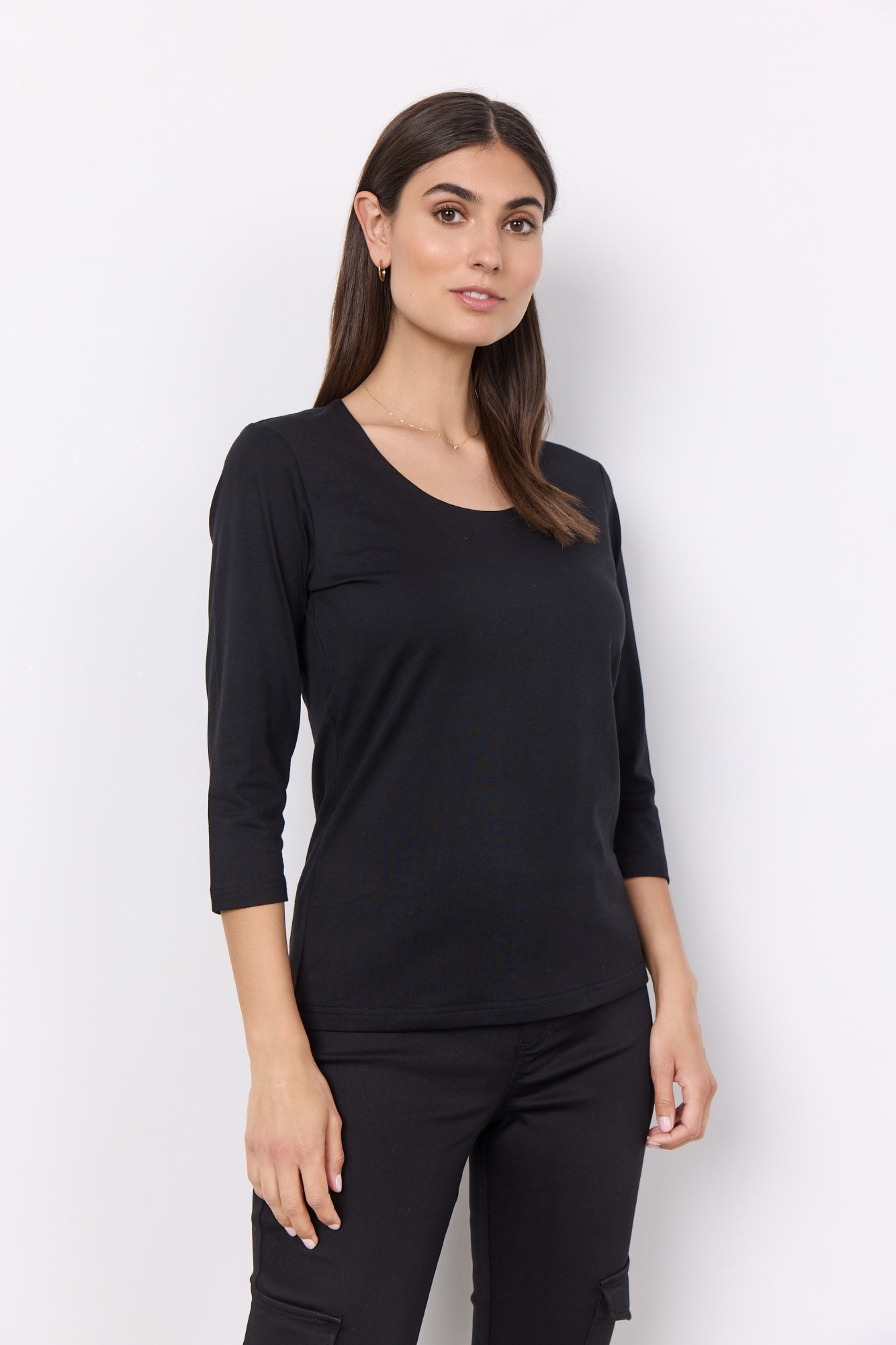soyaconcept Rundhalsshirt "SC-PYLLE 175" aus Baumwollmischung, figurumspielende Passform, 3/4-Ärmel, unifarben