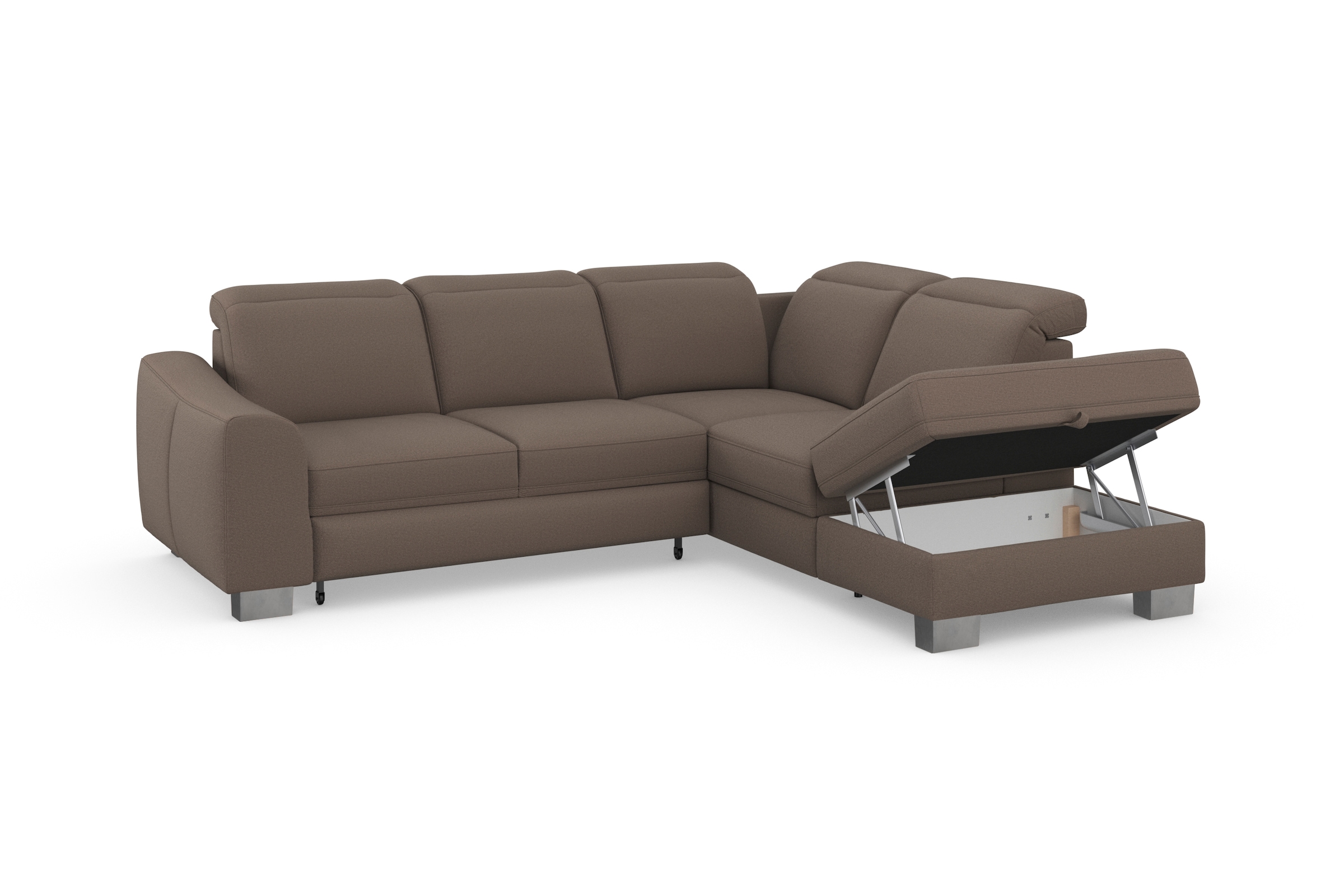 sit&more Ecksofa »Dundee L-Form«, mit Federkern und Edelstahlfüßen, wahlweise mit Kopfteilverstellung