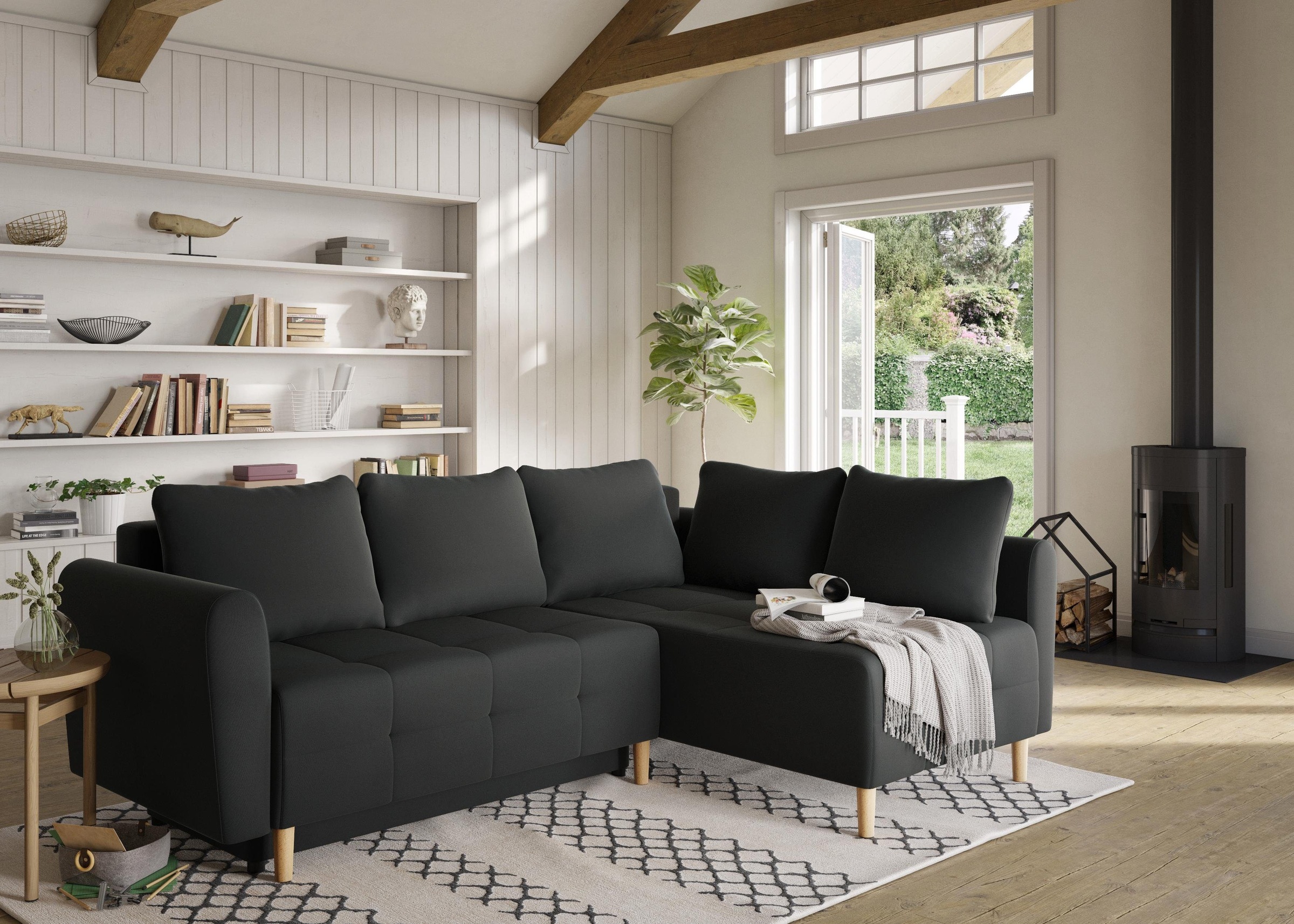 Home affaire Ecksofa »Nordic L-Form«, mit Bettfunktion und Bettkasten, Steppung, Federkern, 2 Zierkissen