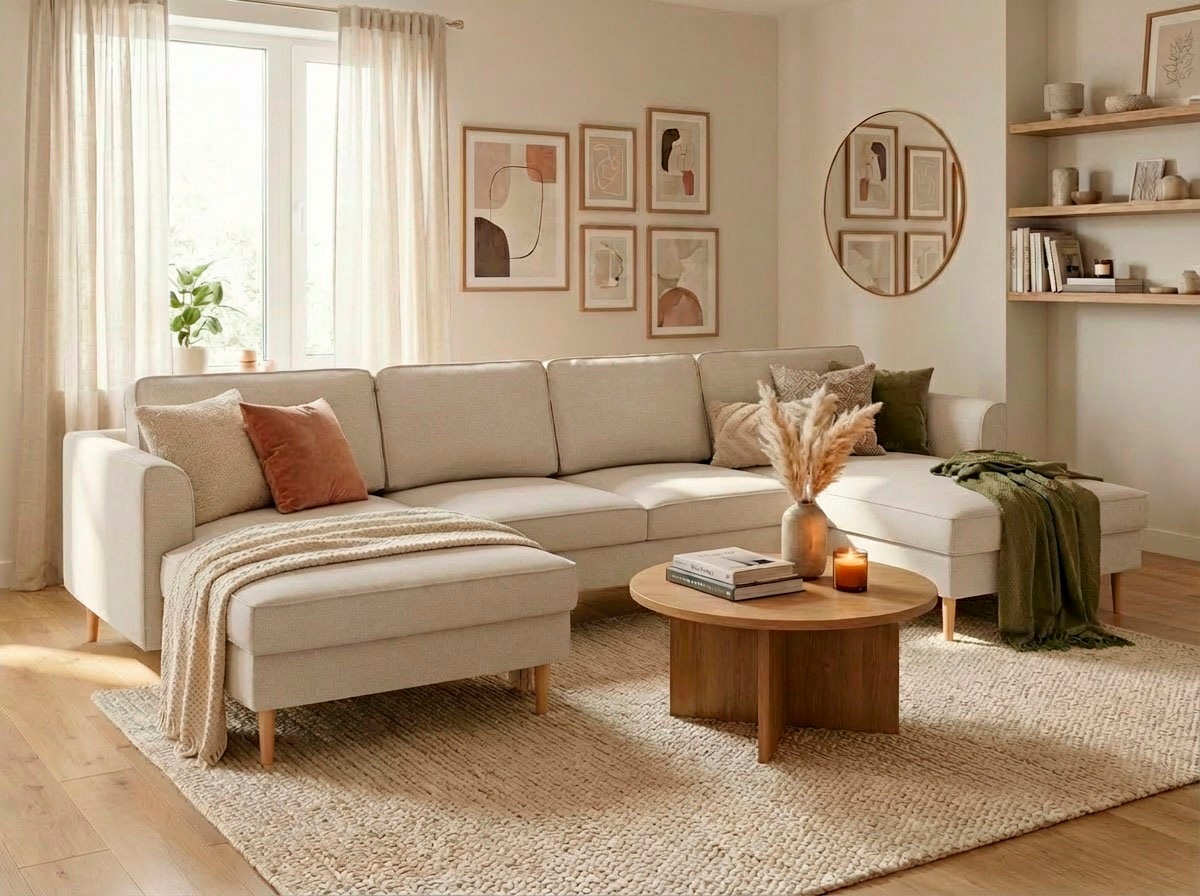 Home affaire "Booster, whlw. mit Schlaffunktion & Bettkasten, Fuß Buche lackiert" Sofa in U-Form, Breite 305 cm, in Cord oder Struktur