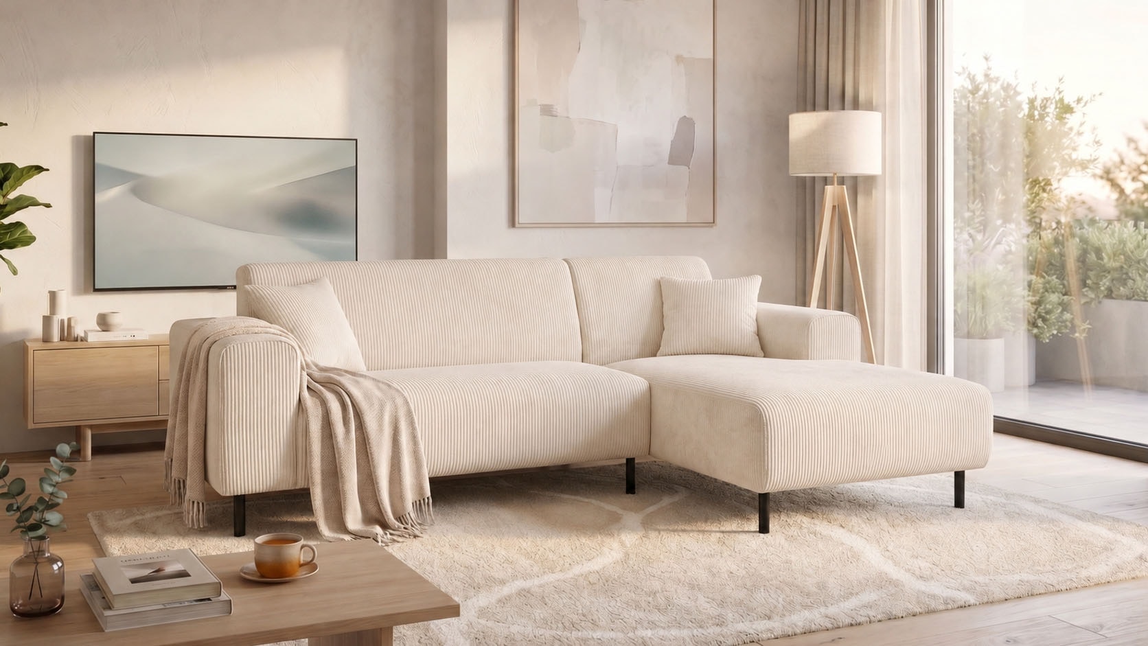 OTTO home Ecksofa "ARROS L-Form mit Wellenunterfederung, Maße B/T/H: 235/163/81 cm" incl. Zierkissen, mit Recamiere rechts/links bestellbar, auch in Cord