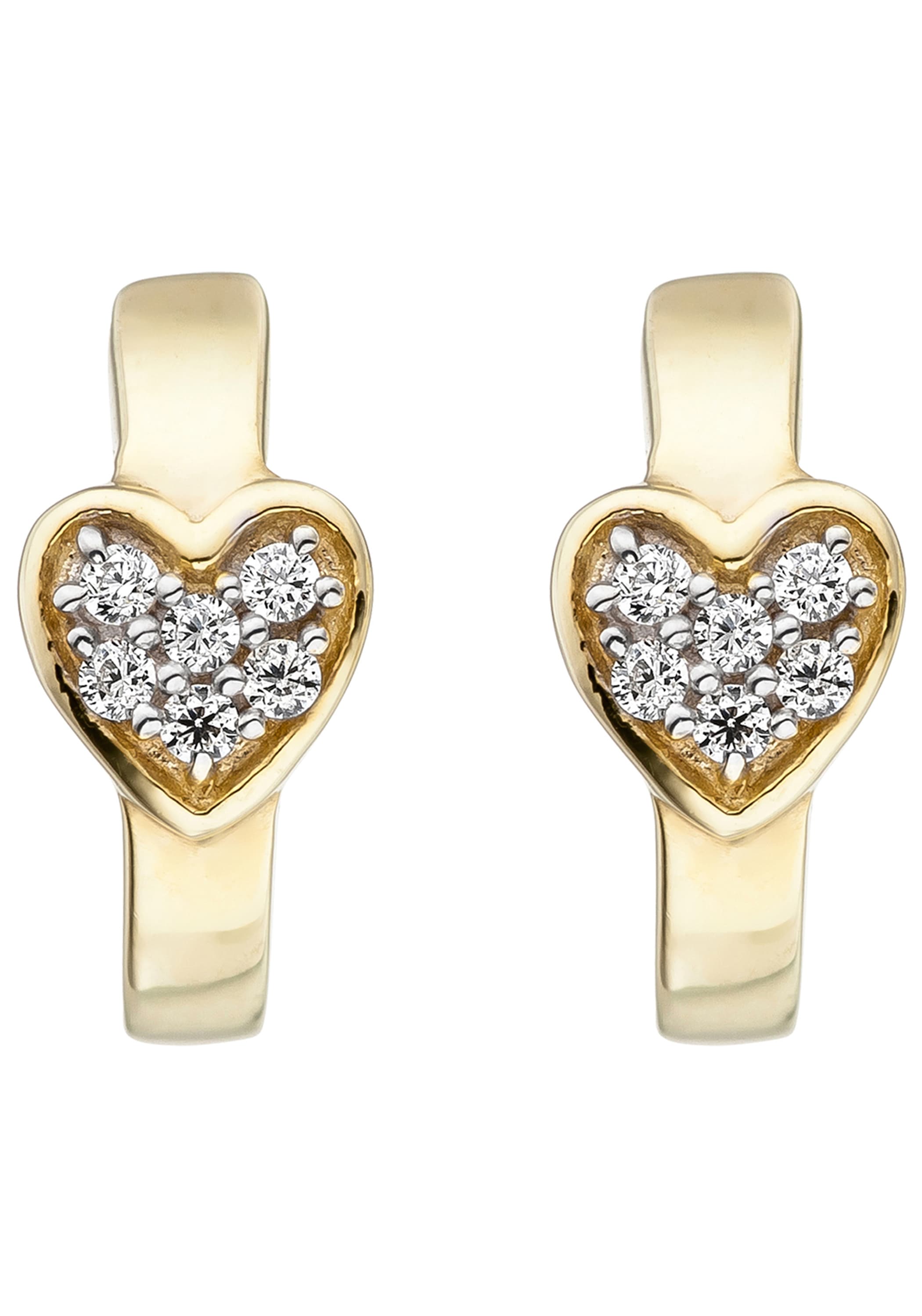 JOBO Paar Creolen Herz 375 Gold mit Zirkonia