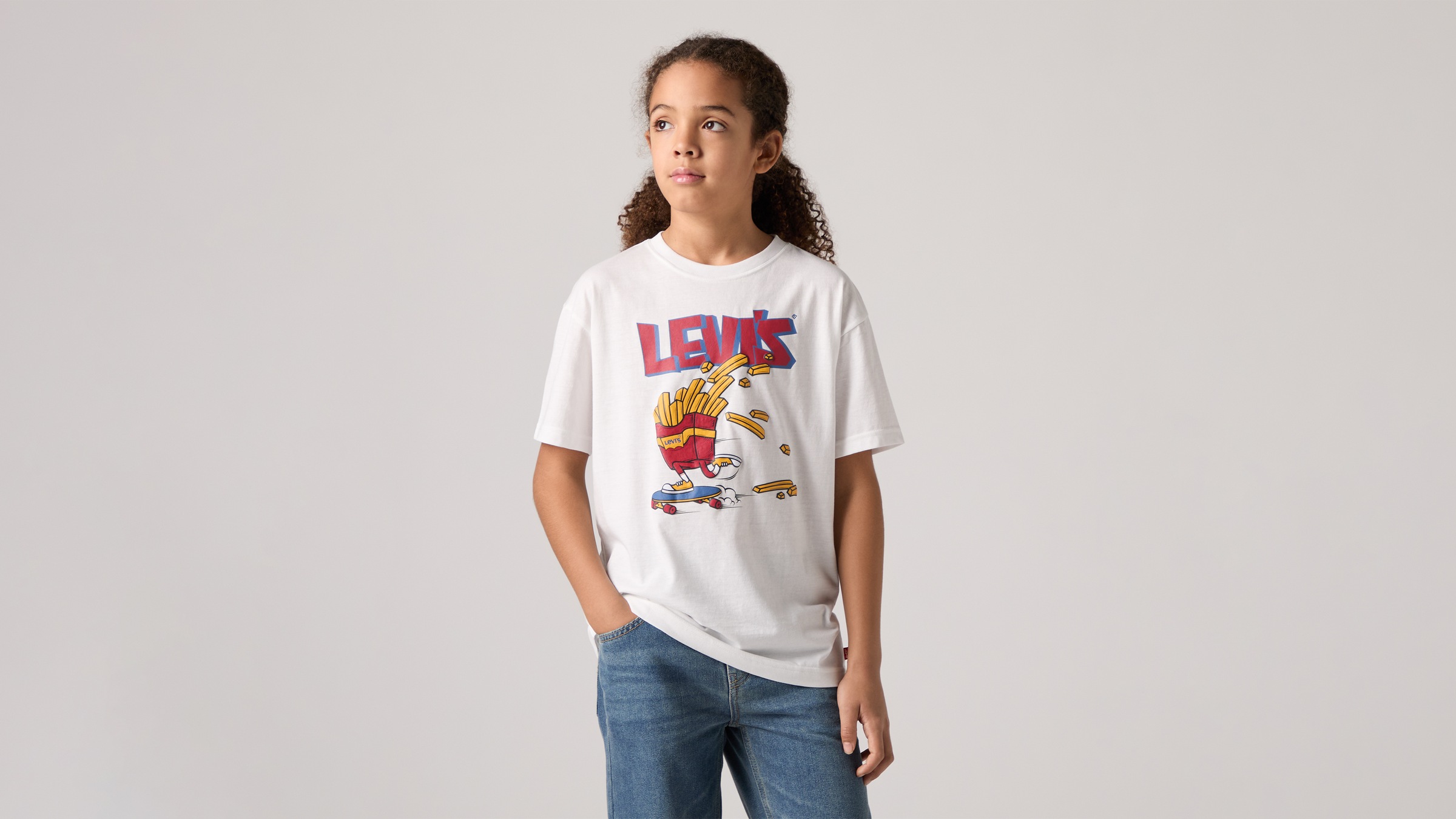 LEVI'S KIDS Jungen T-Shirt "LVB FRIES ON THE LOOSE TEE"hellweiß, Gr. 8, bedruckt, Jersey, Obermaterial: 60% Baumwolle, 40% Polyester, Shirts, for