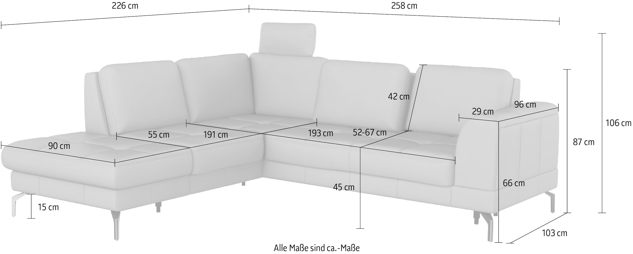 sit&more Ecksofa »Bendigo L-Form«, inklusive Sitztiefenverstellung, Bodenfreiheit 15 cm, in 2 Fußfarben