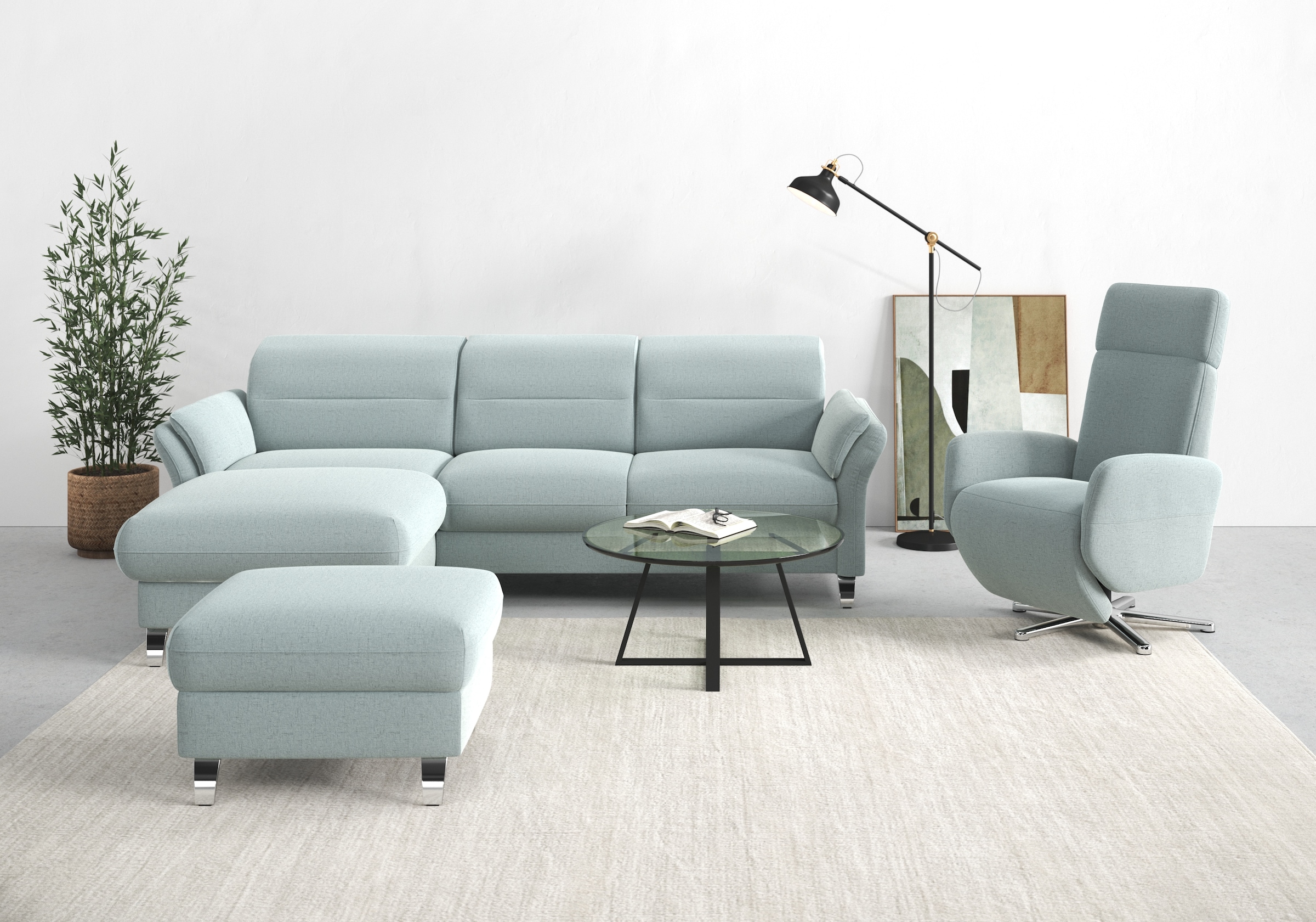 sit&more Ecksofa "Grenoble L-Form mit Federkern" wahlweise mit Schlaffunktion, Bettkasten, Arm- und Kopfteilverstellung