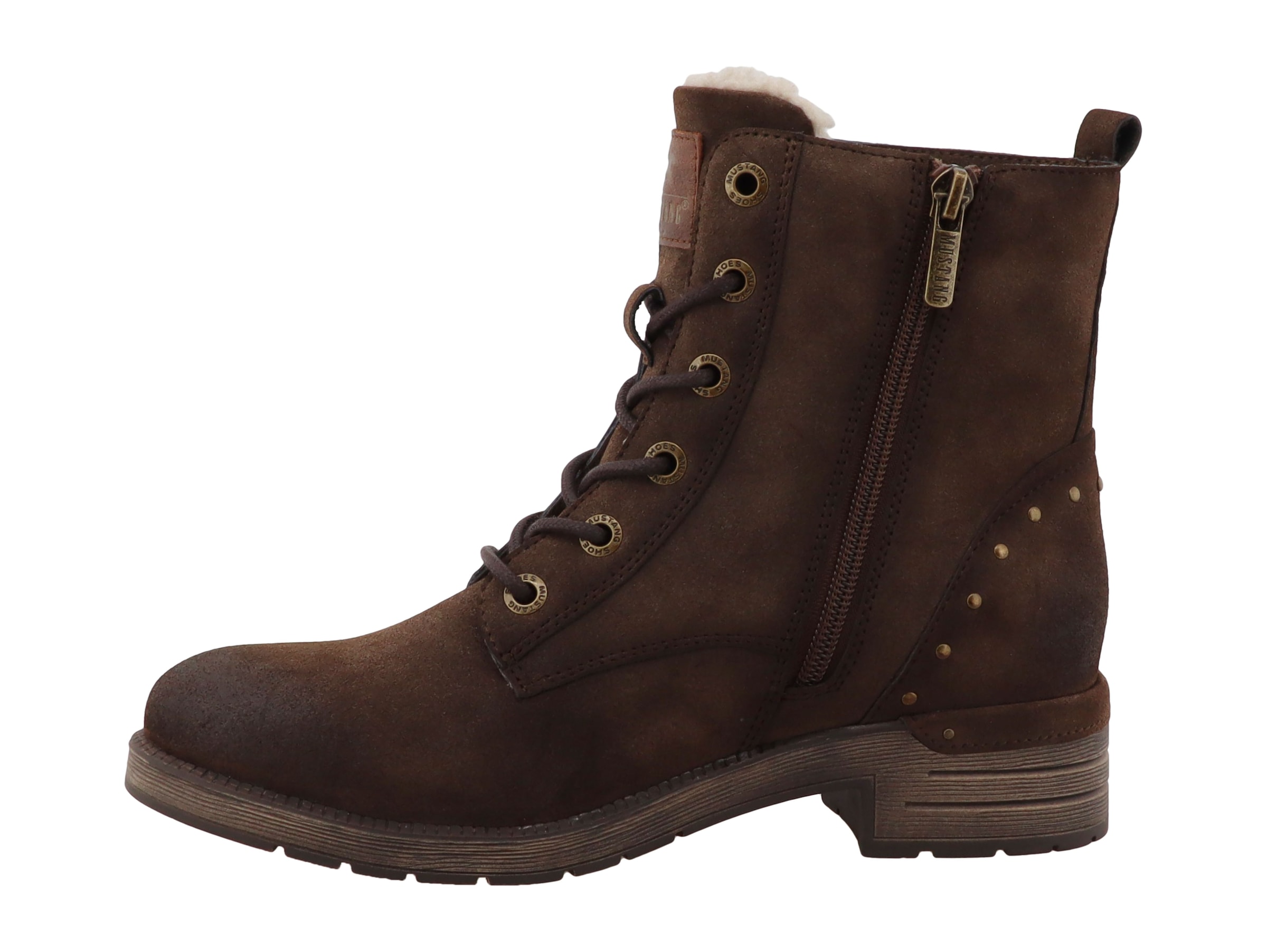 Mustang Shoes Stiefelette »Stiefel«  Blockabsatz, Schnürboots mit Blumen-Kontrastbesatz und Nieten