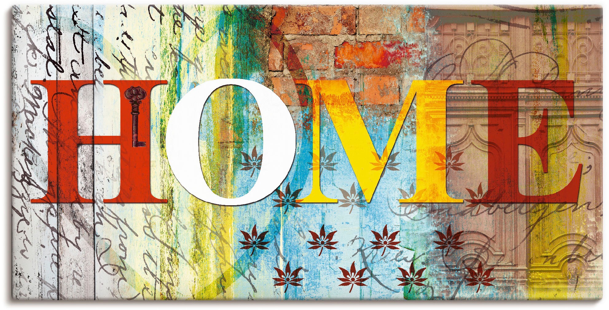 Artland "Buntes Zuhause" Sprüche & Texte 1 Stk. tlg. auf Holzrahmen gespannt