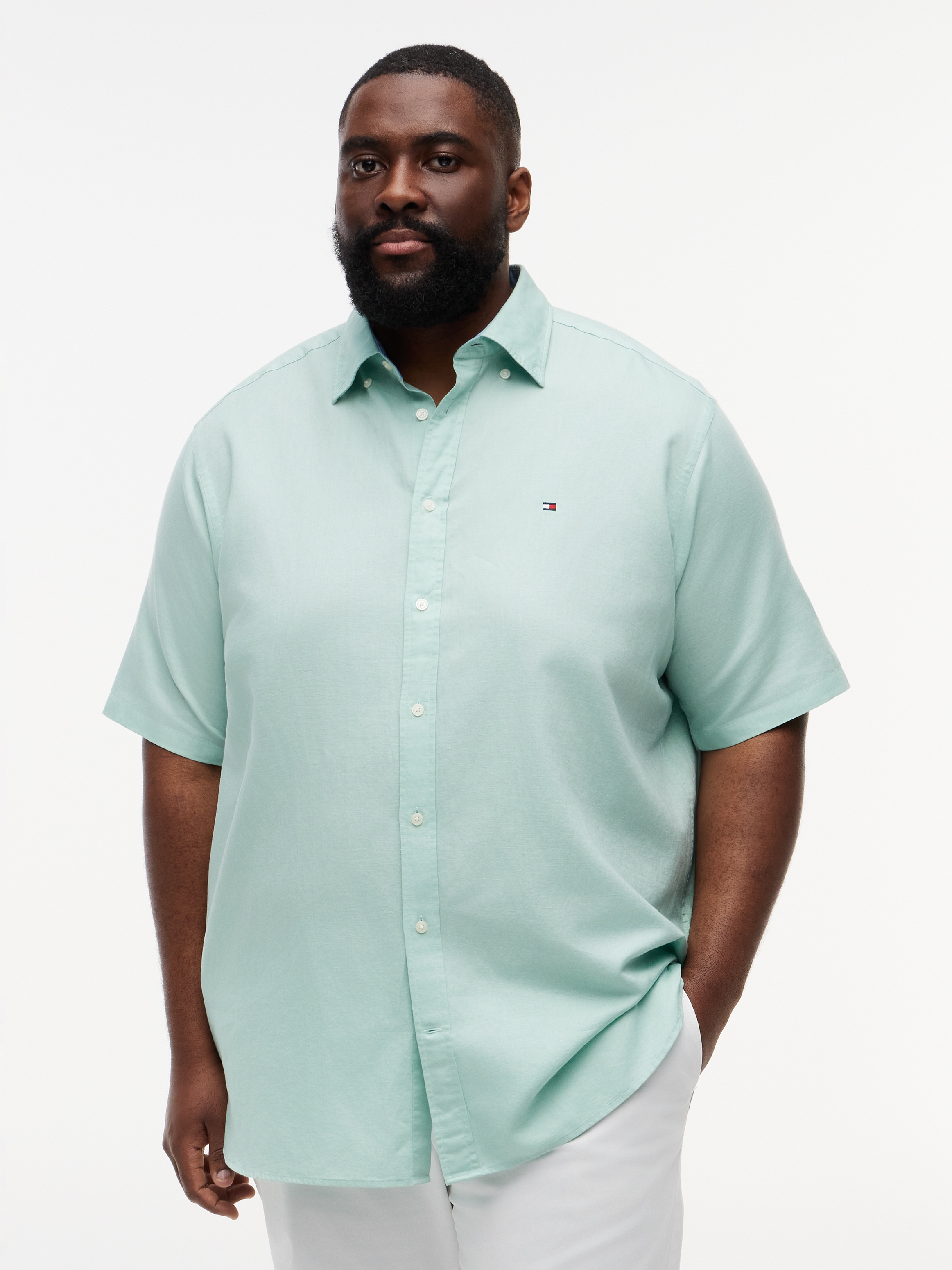 Tommy Hilfiger Big & Tall Kurzarmhemd "BT- LINEN BLND SOLID" Große Größen, Button-down-Kragen, regular fit