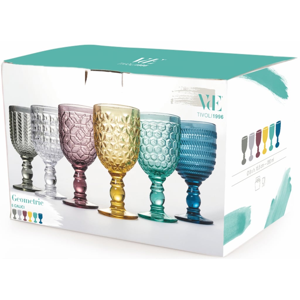 Villa d'Este Weinglas »Geometrie«, (Set, 6 tlg.), Gläser-Set, 6-teilig, Inhalt 280 ml