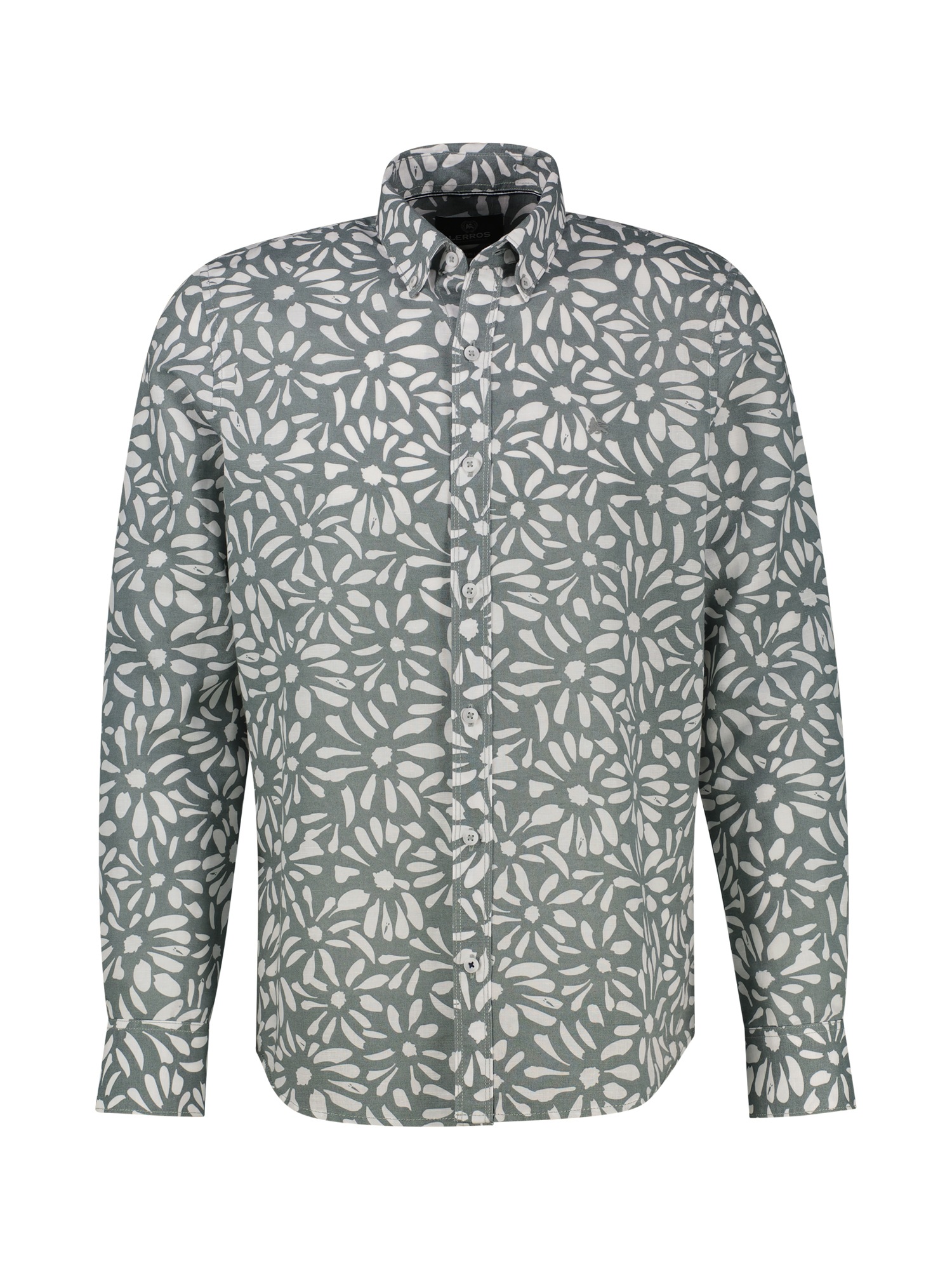 Leinenhemd LERROS "Langarmhemd mit floralem Print aus Mischgewebe", Herren, Gr. 3XL, Normalgrößen, storm grau, 55% Leinen, 45% Baumwolle, Hemden, Baumwoll‑Leinen Mix, hautfreundlich, ideal für warme Tage, langarm