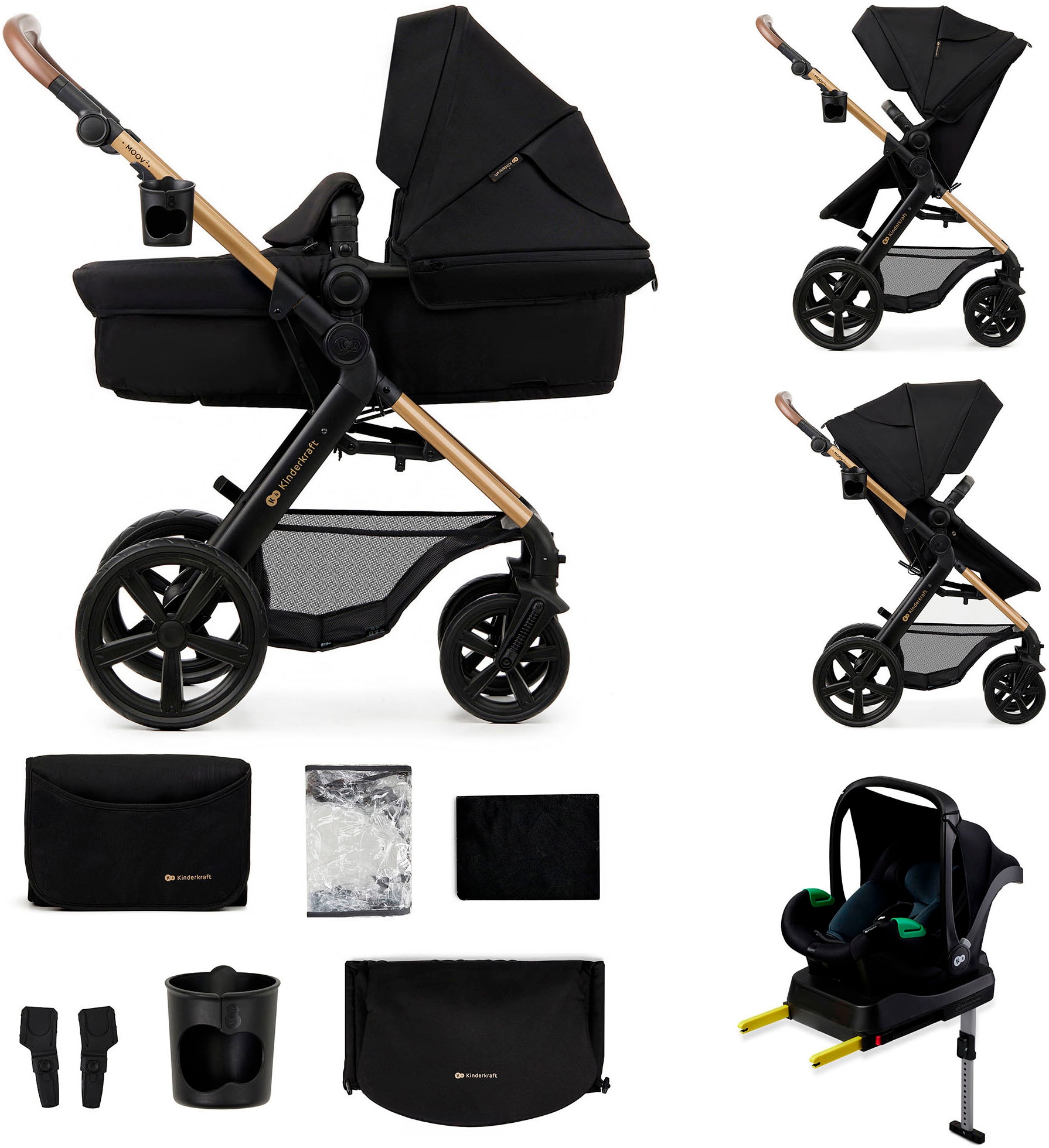 Kombi-Kinderwagen KINDERKRAFT "MOOV 2 4in1 EVA", Kinder, schwarz, Stahl, Kinderwagen, mit EVA-Rädern