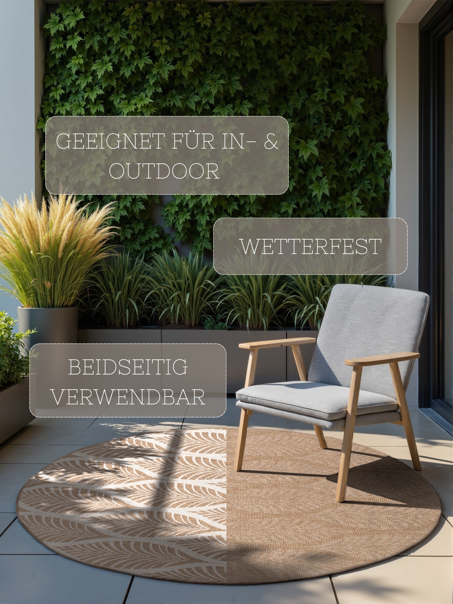 NORTHRUGS Outdoorteppich »Liora Wendeteppich«, rund, 5 mm Höhe, In und Outdoor, Flachgewebe, wetterfest, pflegeleicht, robust