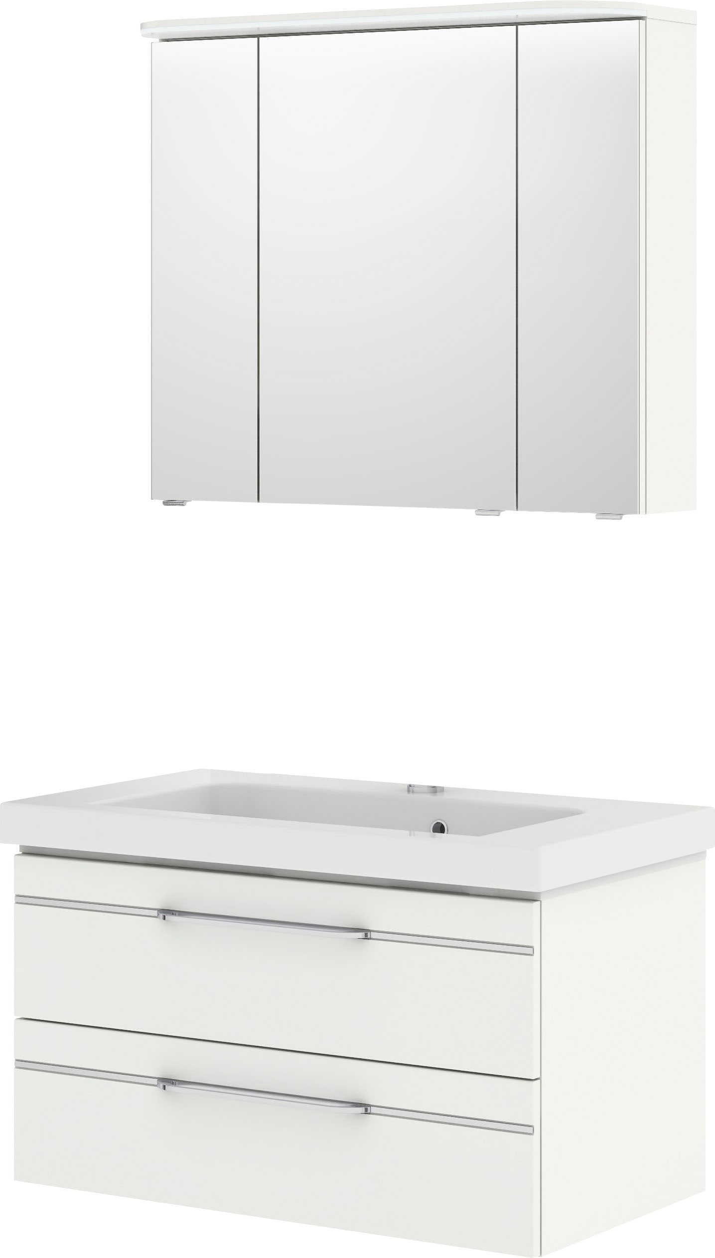 Saphir Badmöbel-Set »Balto Sprint 2-teilig, Mineralmarmor-Waschtisch mit LED-Spiegelschrank«, (2 St.), Badezimmer Set 92 cm breit, inkl. Türdämpfer, 3 Türen, 2 Schubladen