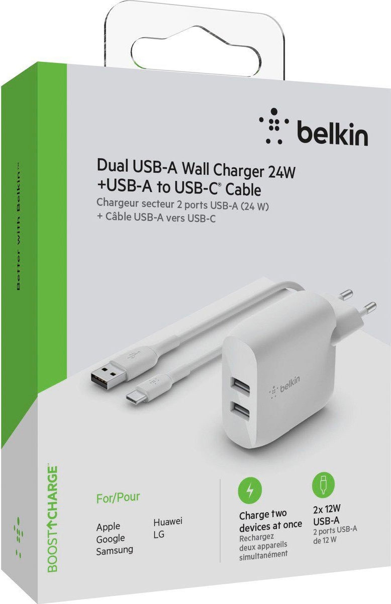 Belkin USB-Ladegerät »Dual USB-A Ladegerät incl. USB-C Kabel 1m, 24W«