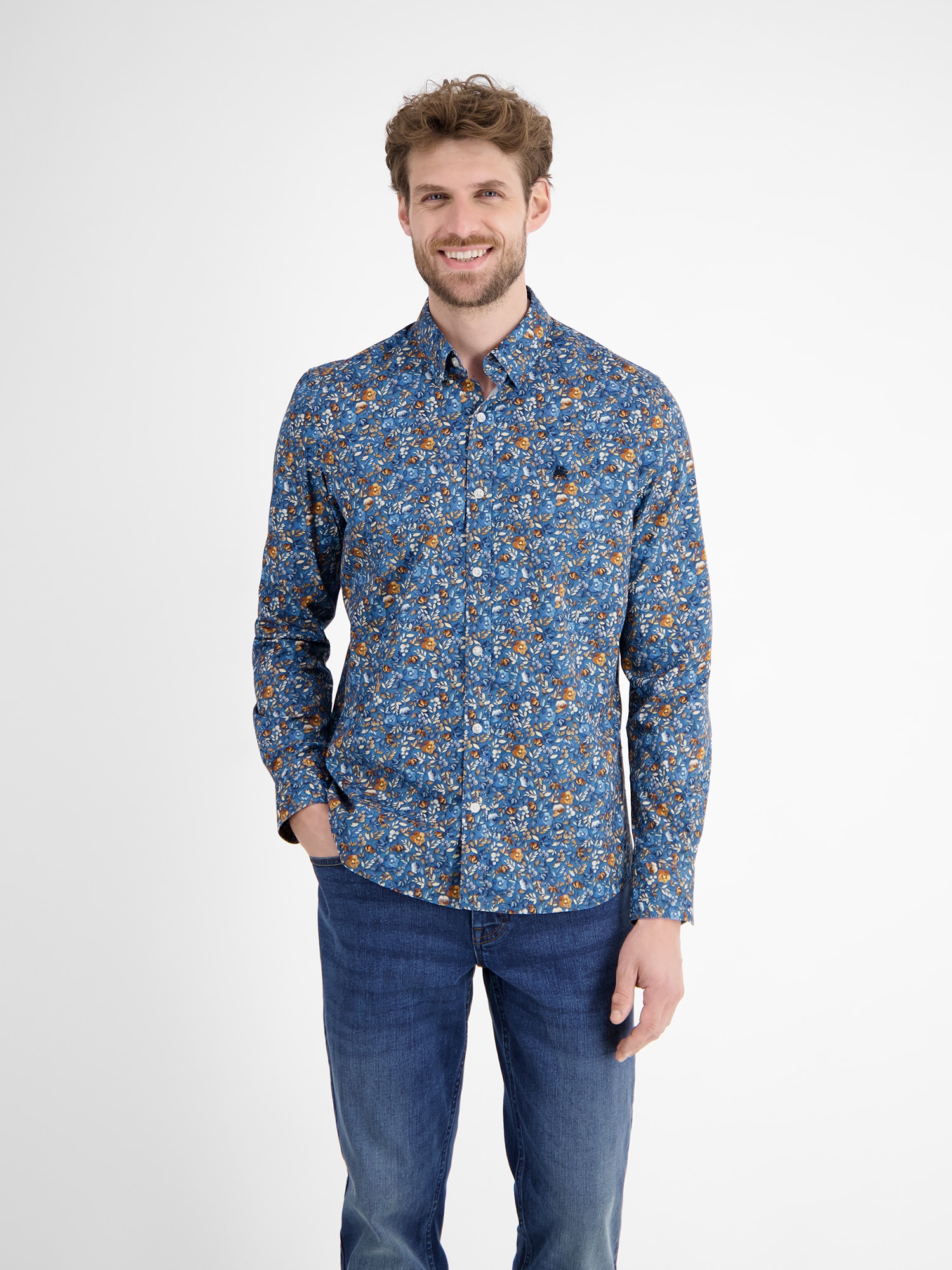 LERROS Langarmhemd "LERROS Stretch-Herrenhemd FLOWERS" günstig online kaufen