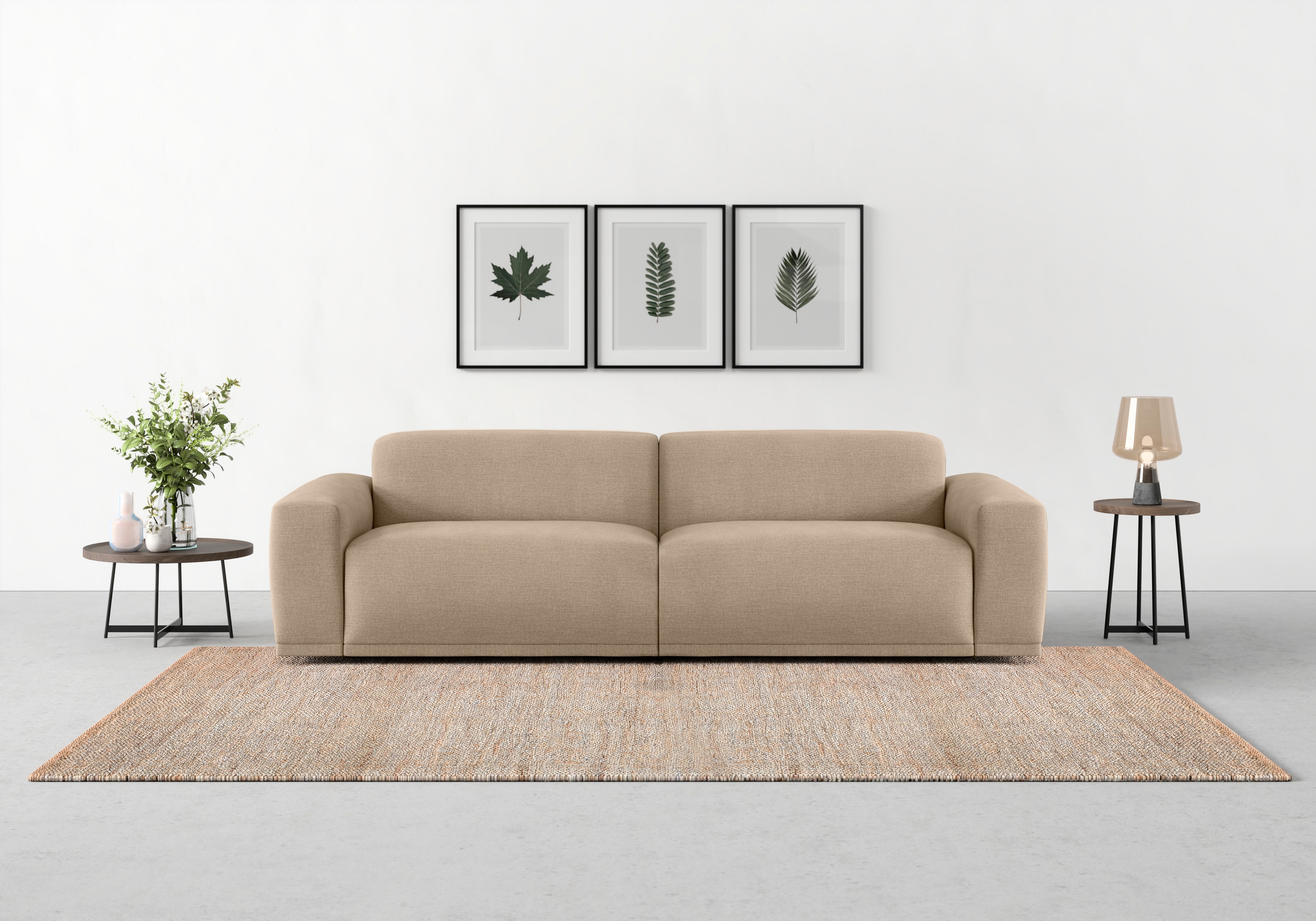 TRENDMANUFAKTUR Big-Sofa "Braga Japandi-Design, mit hochwertigem Kaltschaum, Megasofa, in Cord" modernes Big-Sofa, Couch mit hohem Sitzkomfort, 254/72/107 cm (B/H/T)