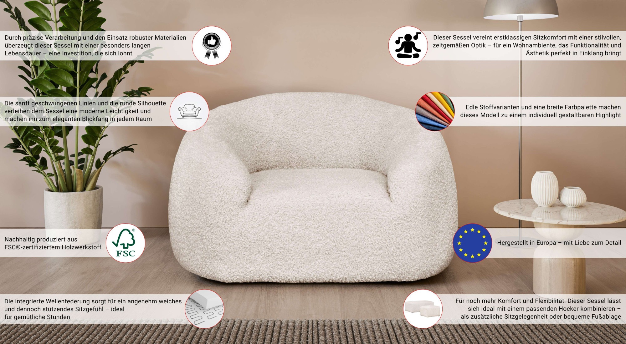 Thumbnail - LeGer Home by Lena Gercke Sessel "YANI Relaxsessel, Loungesessel, Maße B/T/H: 127/96/76 cm" organische Form, mit Wellenu...