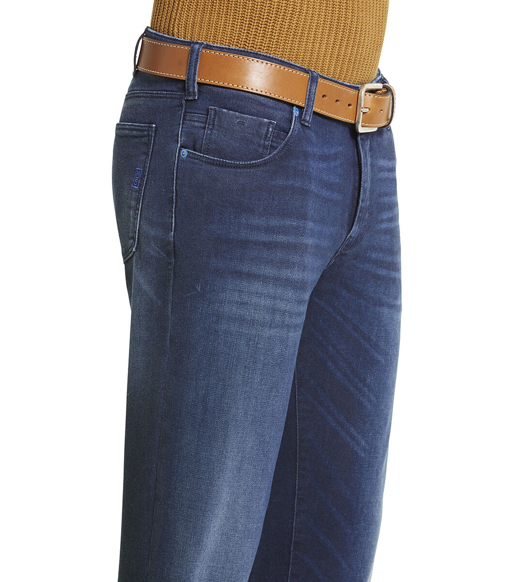 5-Pocket-Jeans MEYER "M5 Slim", Herren, Gr. 36, Länge 34, blau (marine), 66% Baumwolle, 32% Polyester, 2% Elasthan, unifarben, Basic, slim fit lang, Jeans 5-Pocket-Jeans, mit Rundbundverarbeitung 3