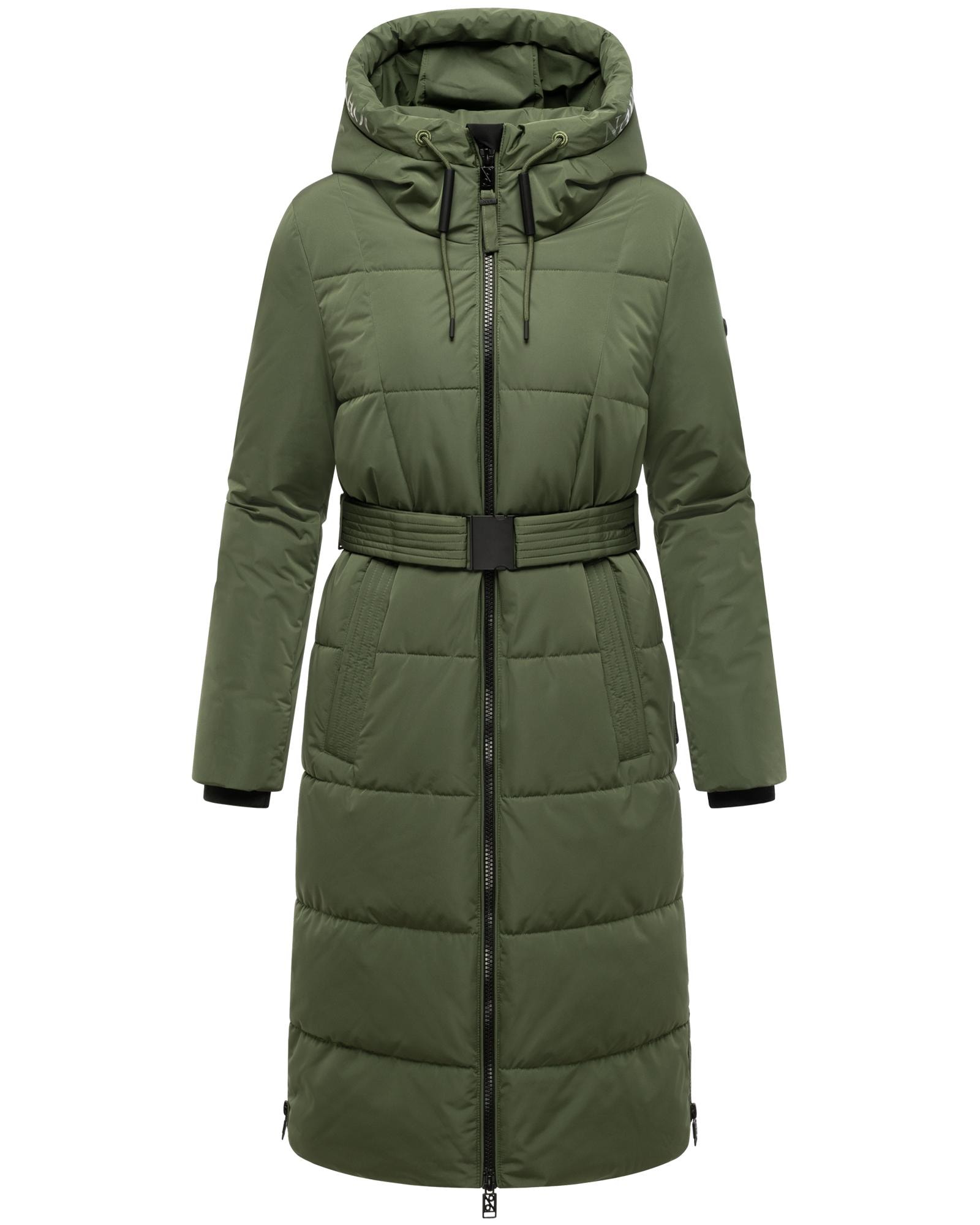 Navahoo Steppmantel "Herbstnebel 14" langer Damen Wintermantel mit Taillengürtel