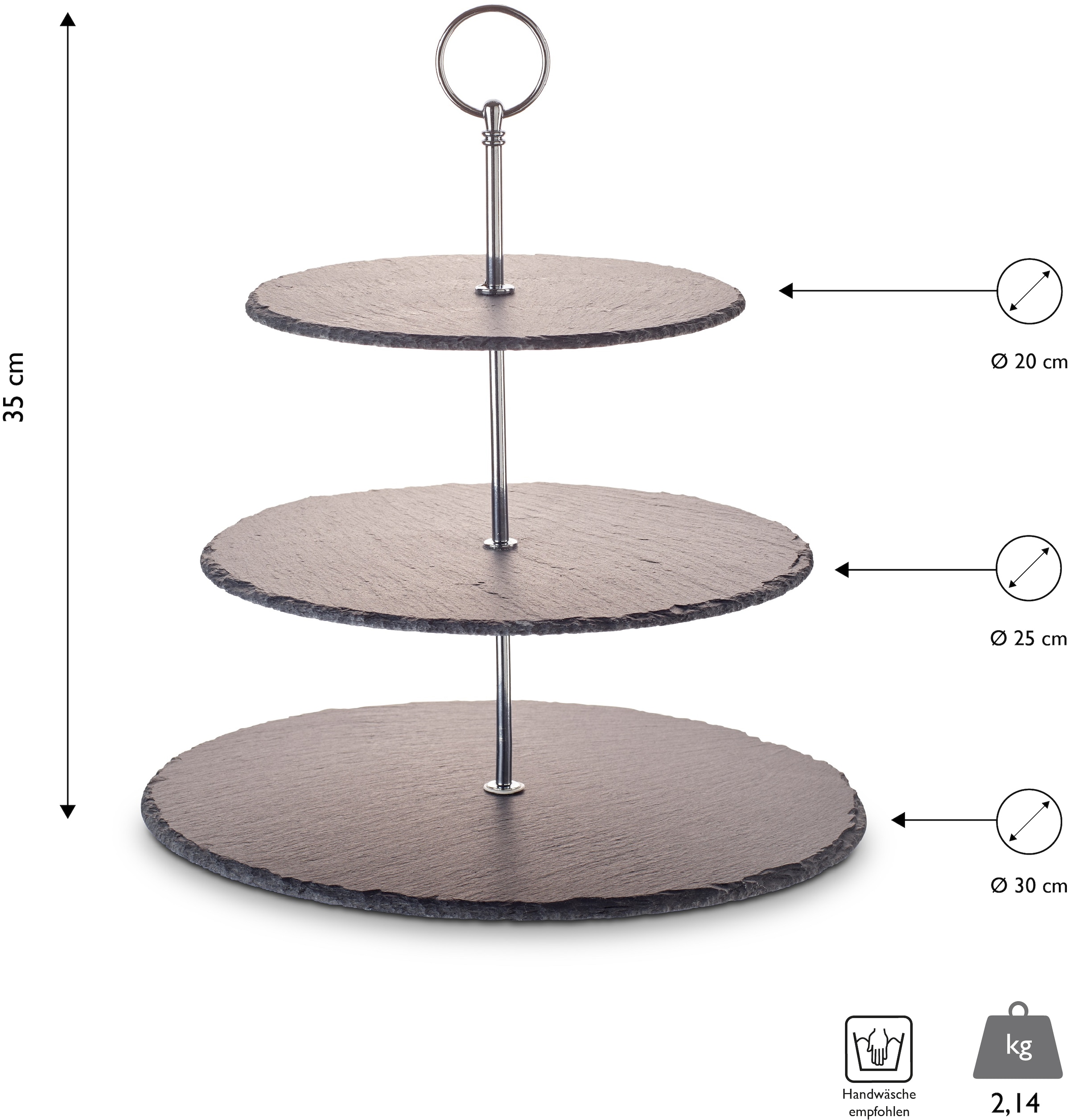 ECHTWERK Etagere »Schiefer Etagere«, für Gebäck, Obst, Käse und Dessert aus Naturschiefer mit Metallgriff